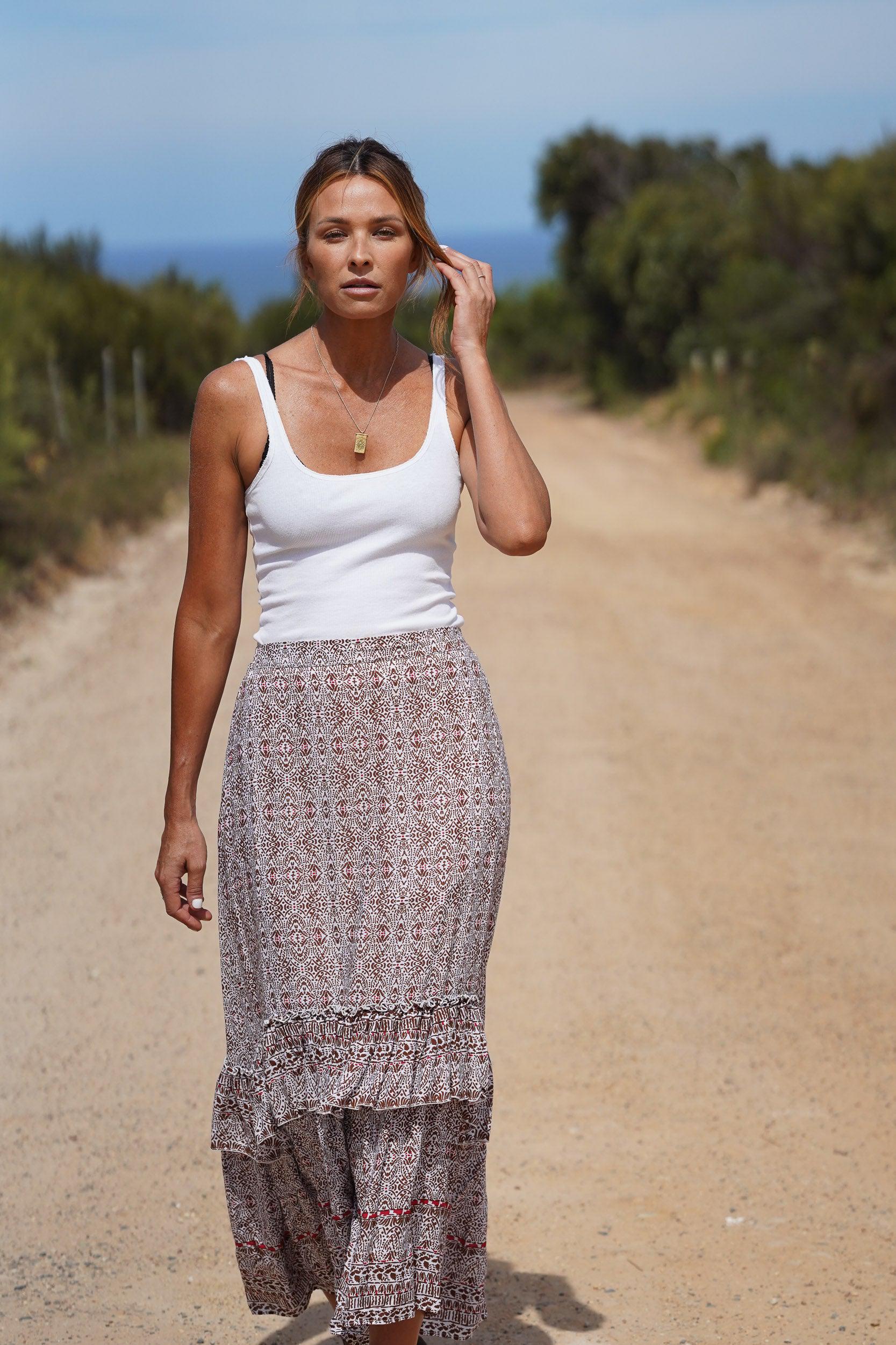 Zoe Layered Maxi Skirt ~ White and Amber-Skirt-Harla