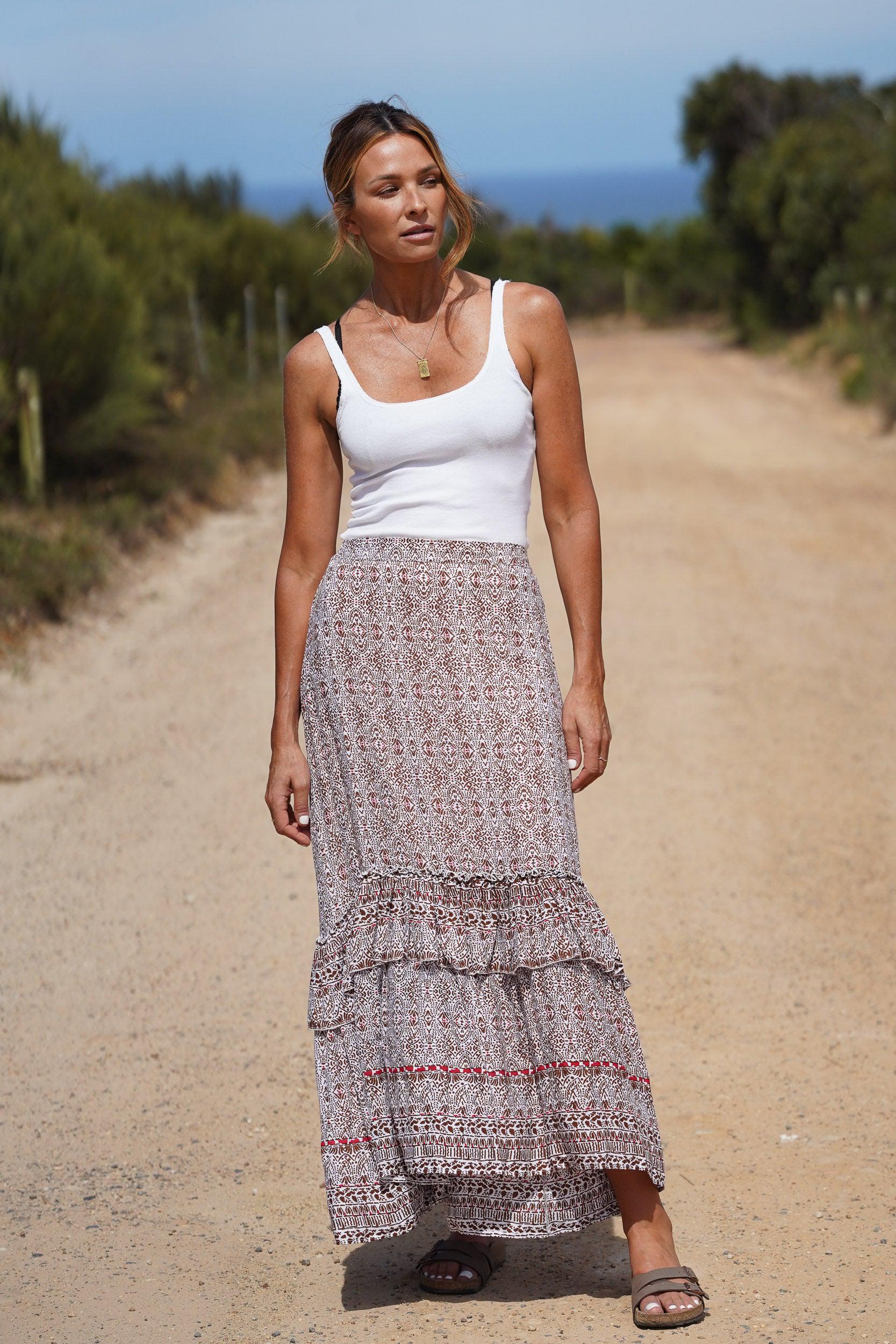 Zoe Layered Maxi Skirt ~ White and Amber-Skirt-Harla