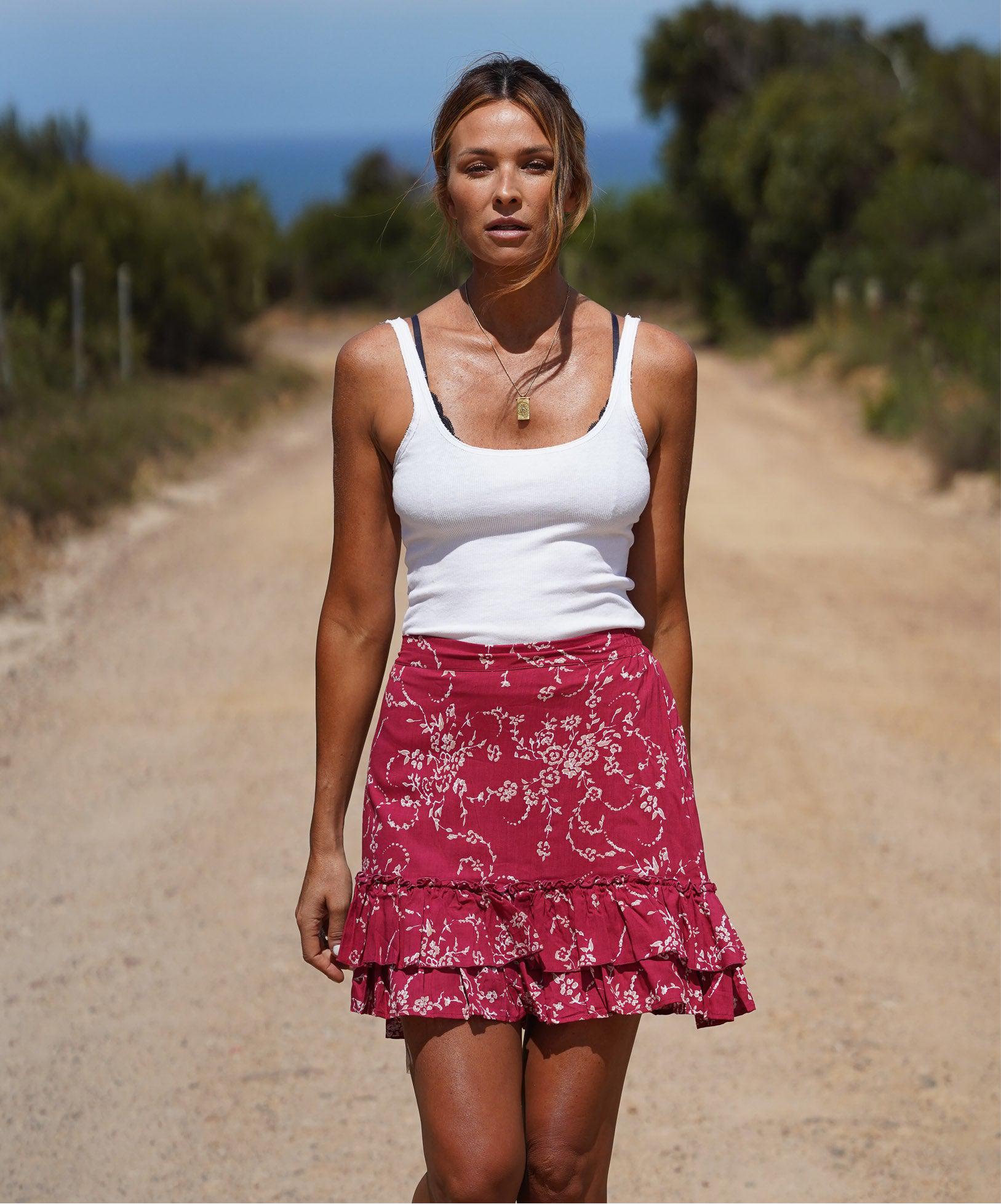 Billie Layered Mini Skirt ~ Rich Red