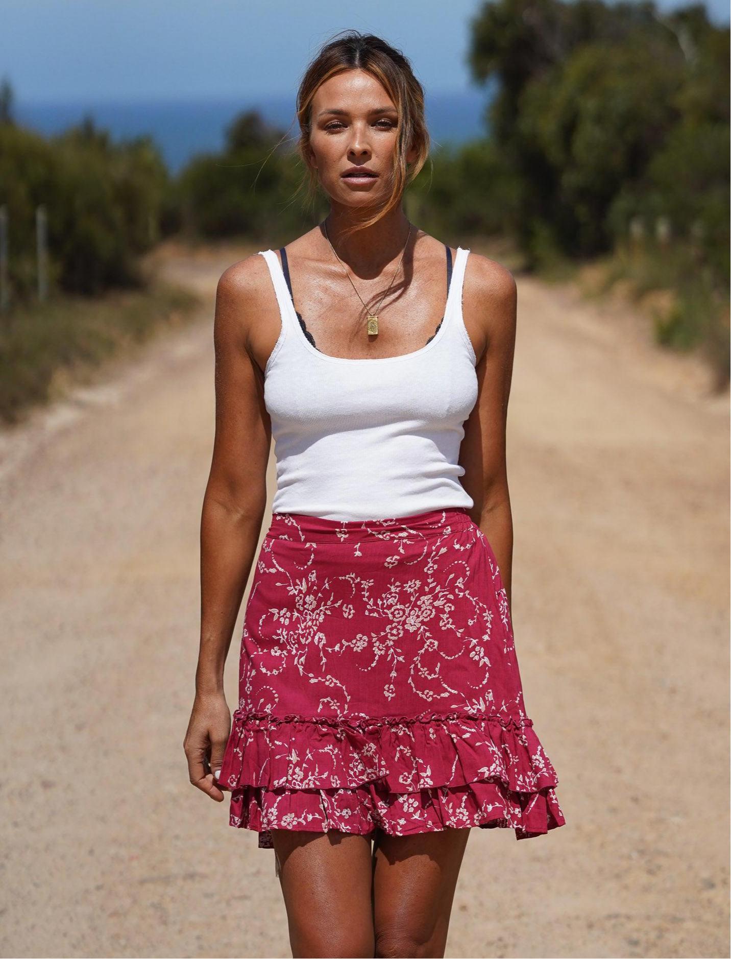 Billie Layered Mini Skirt ~ Rich Red