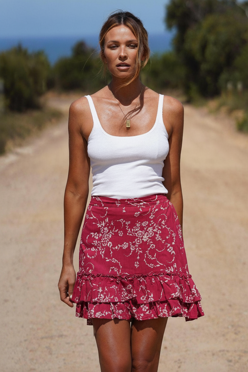 Billie Layered Mini Skirt ~ Rich Red