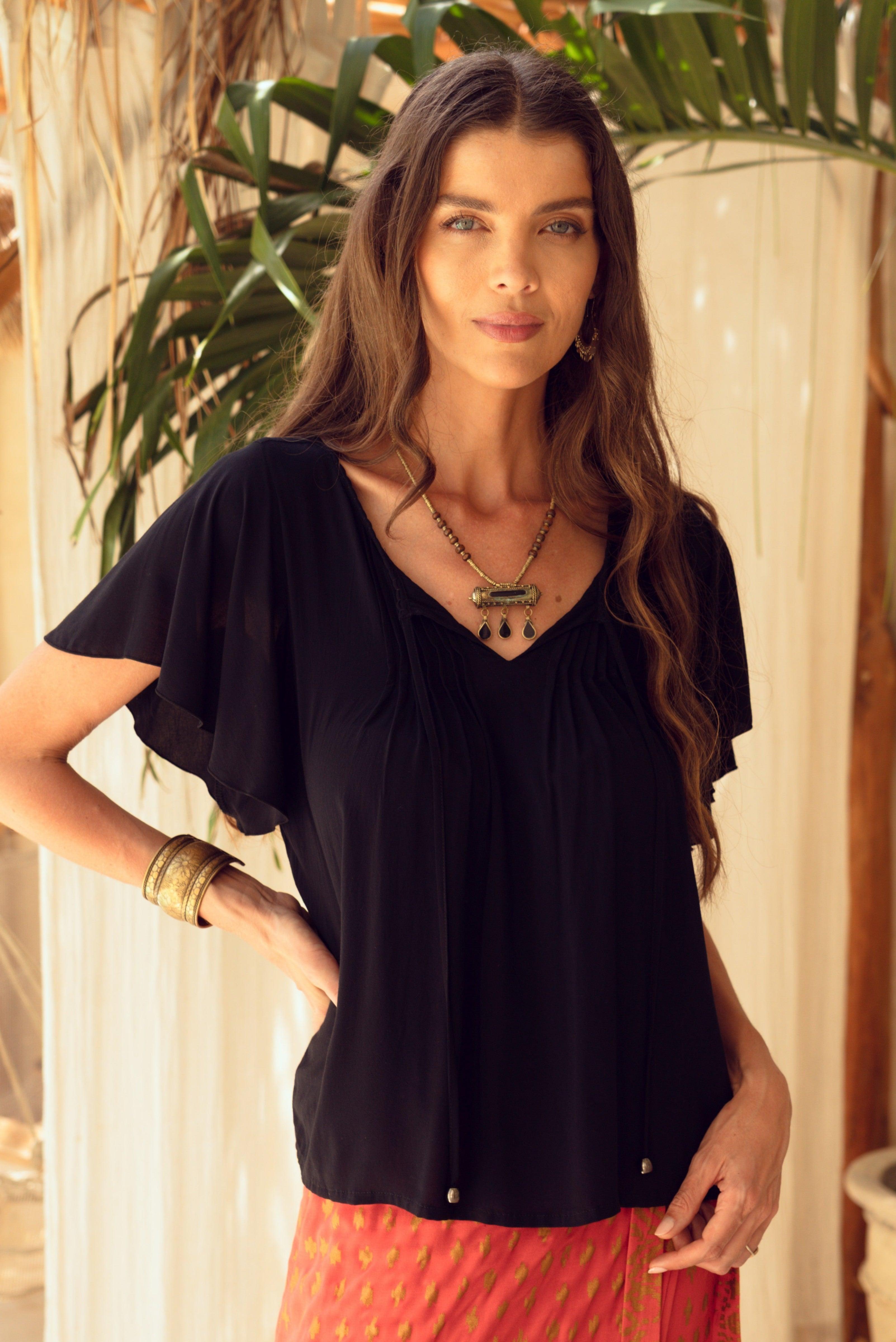 Harla black bell sleeve blouse