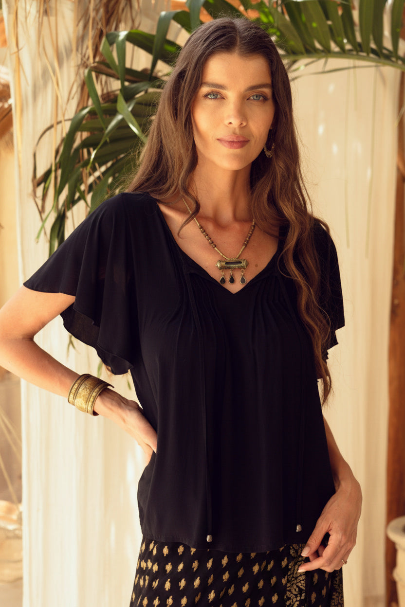 Harla black bell sleeve blouse