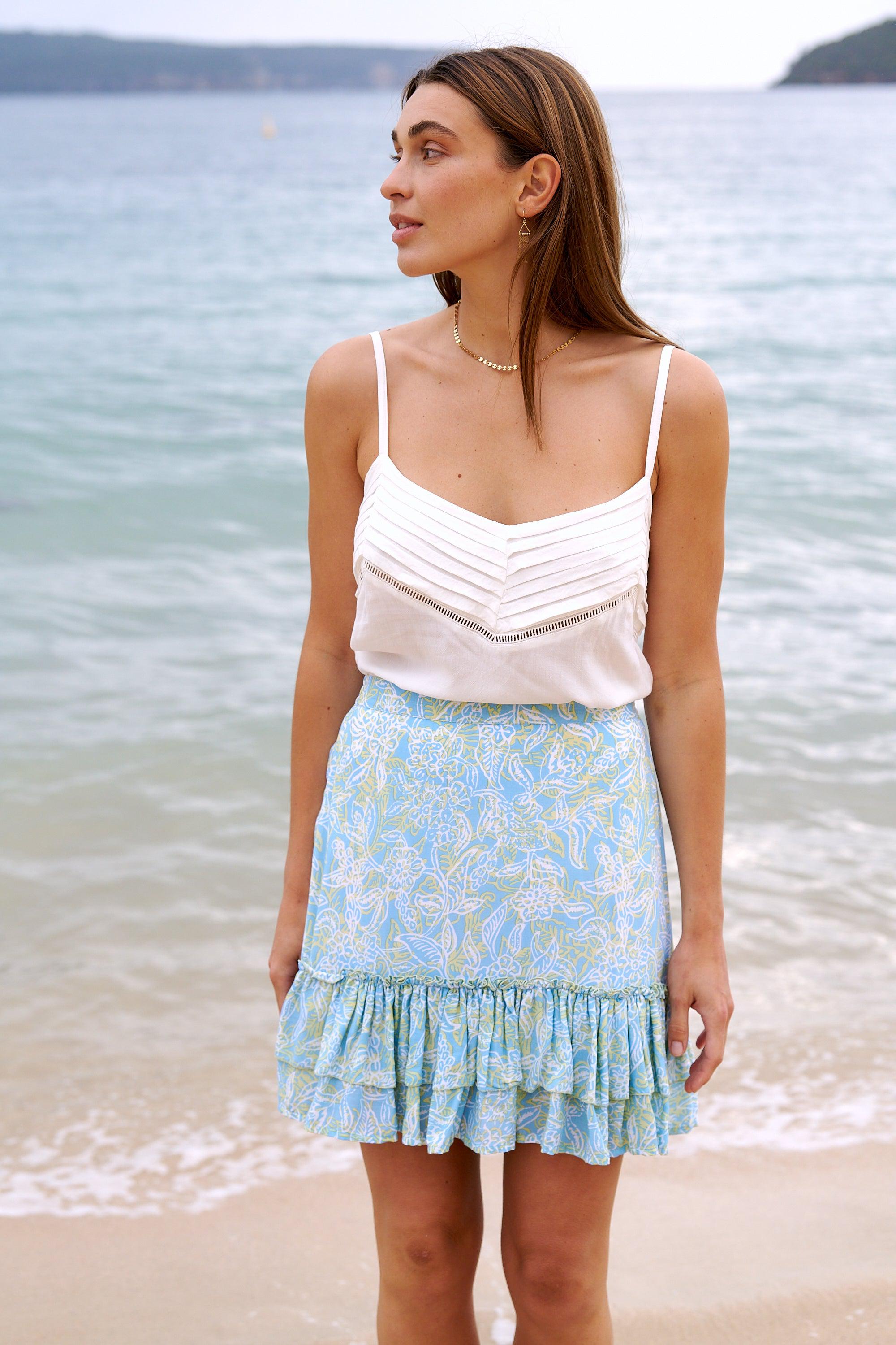 Billie Layered Mini Skirt ~ Aqua + Lemon