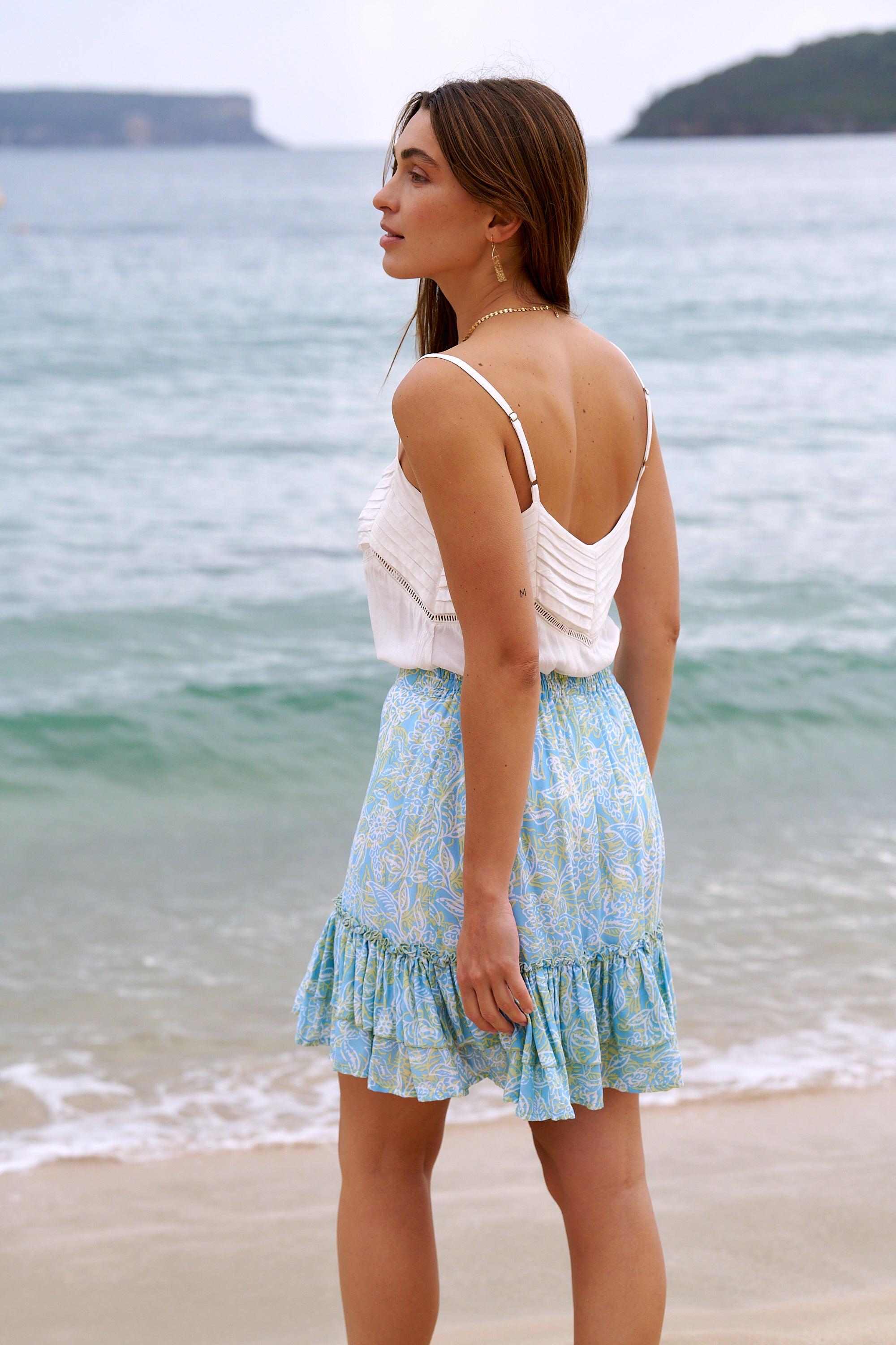 Billie Layered Mini Skirt ~ Aqua + Lemon