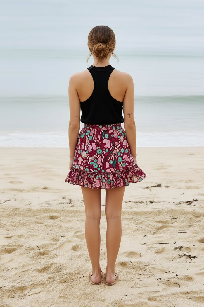 Harla mini ruffle skirt multi colour floral print