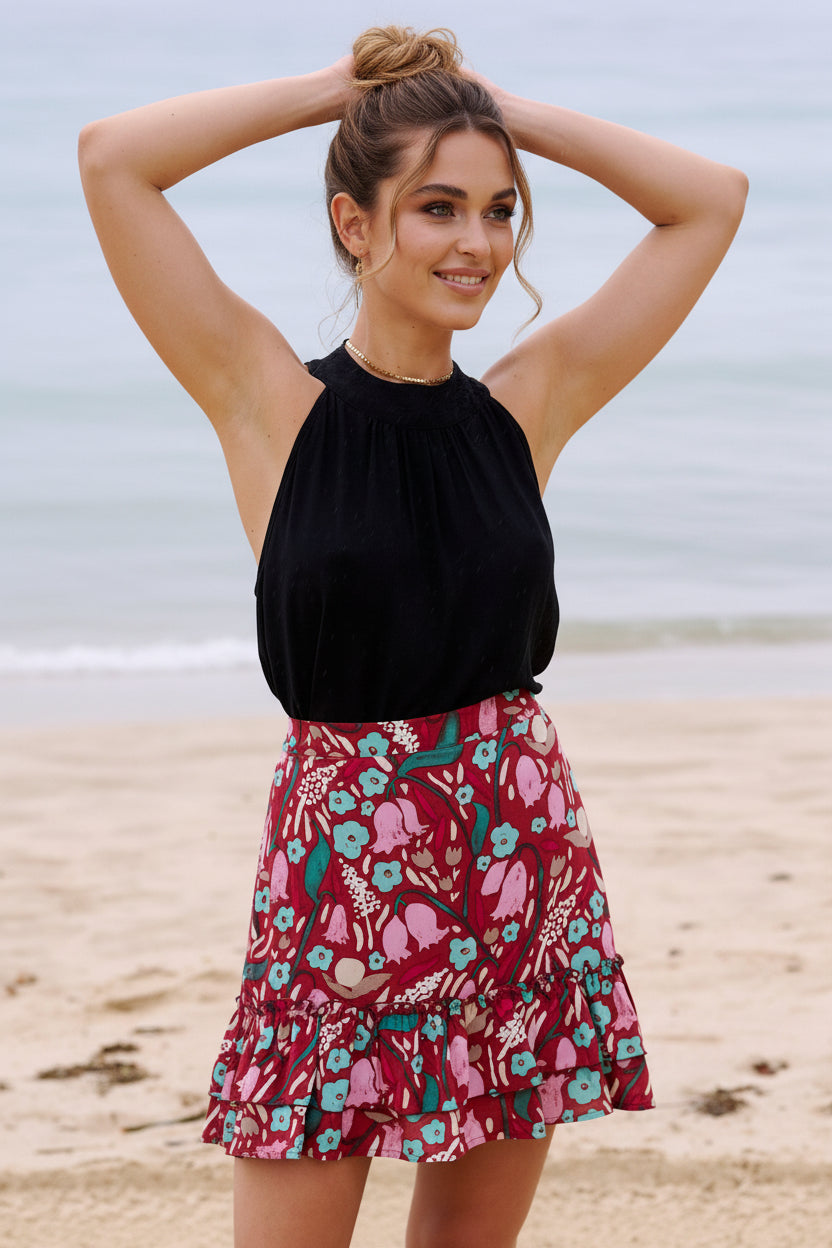 Harla mini ruffle skirt multi colour floral print