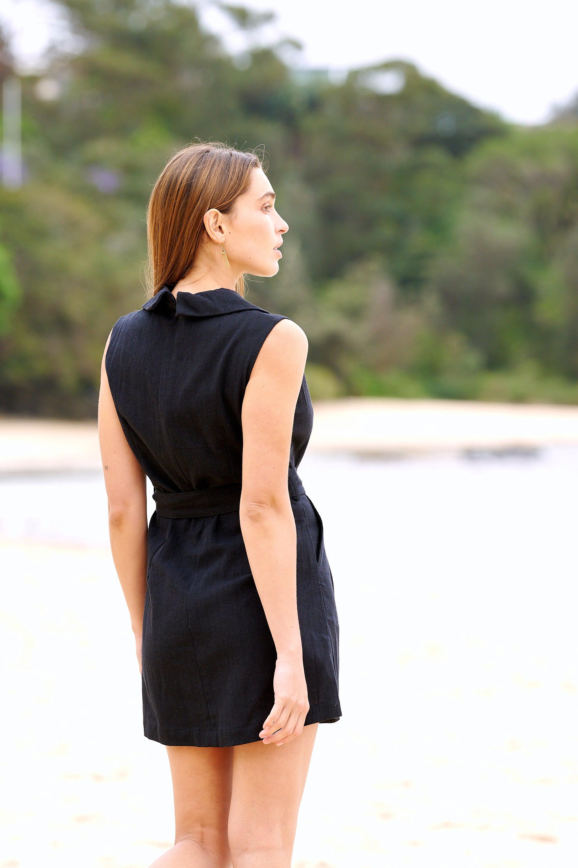 Bobby Collared Dress | Black Cotton Canvas