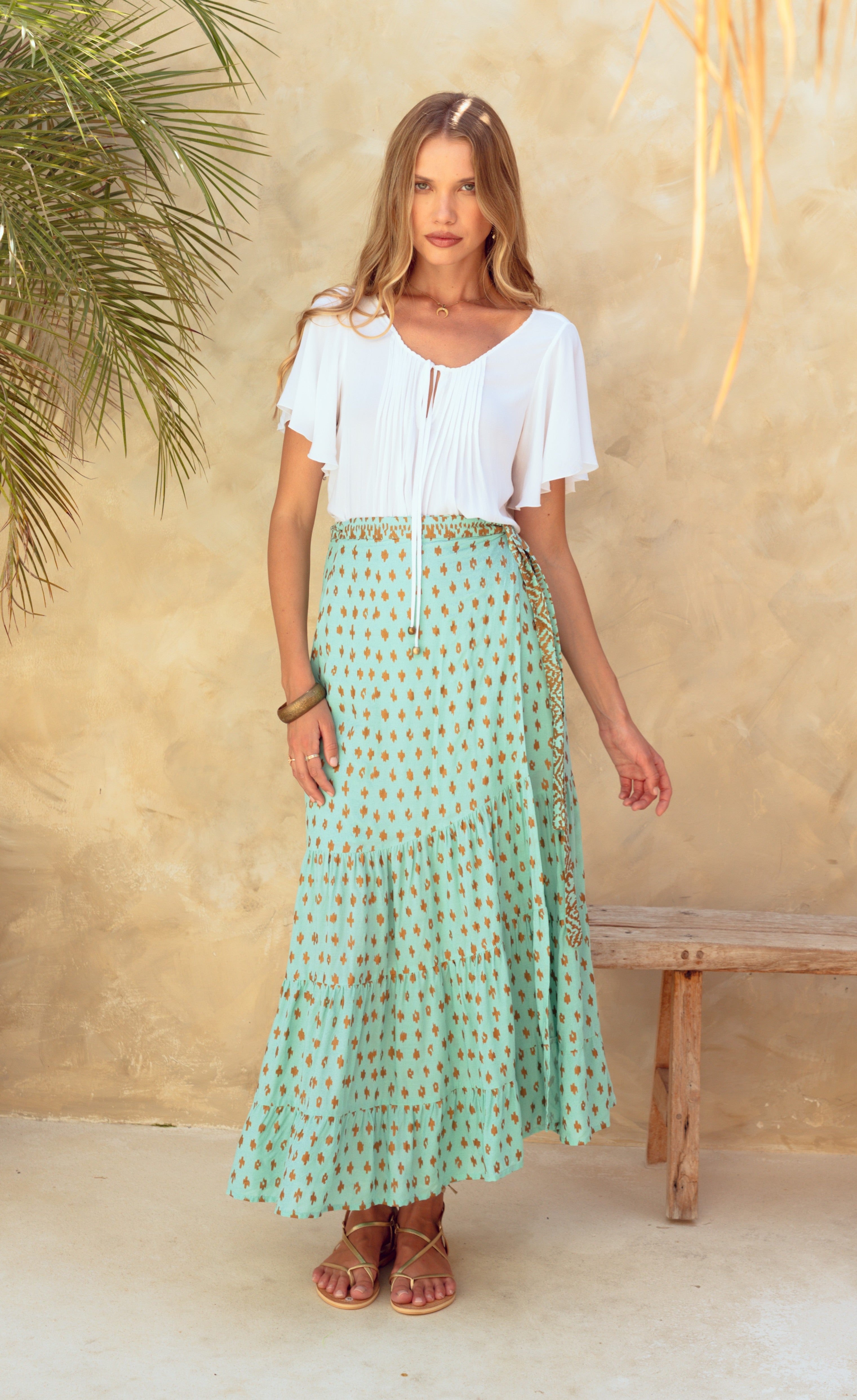 Brooklyn Wrap Skirt ~ Jade & Gold