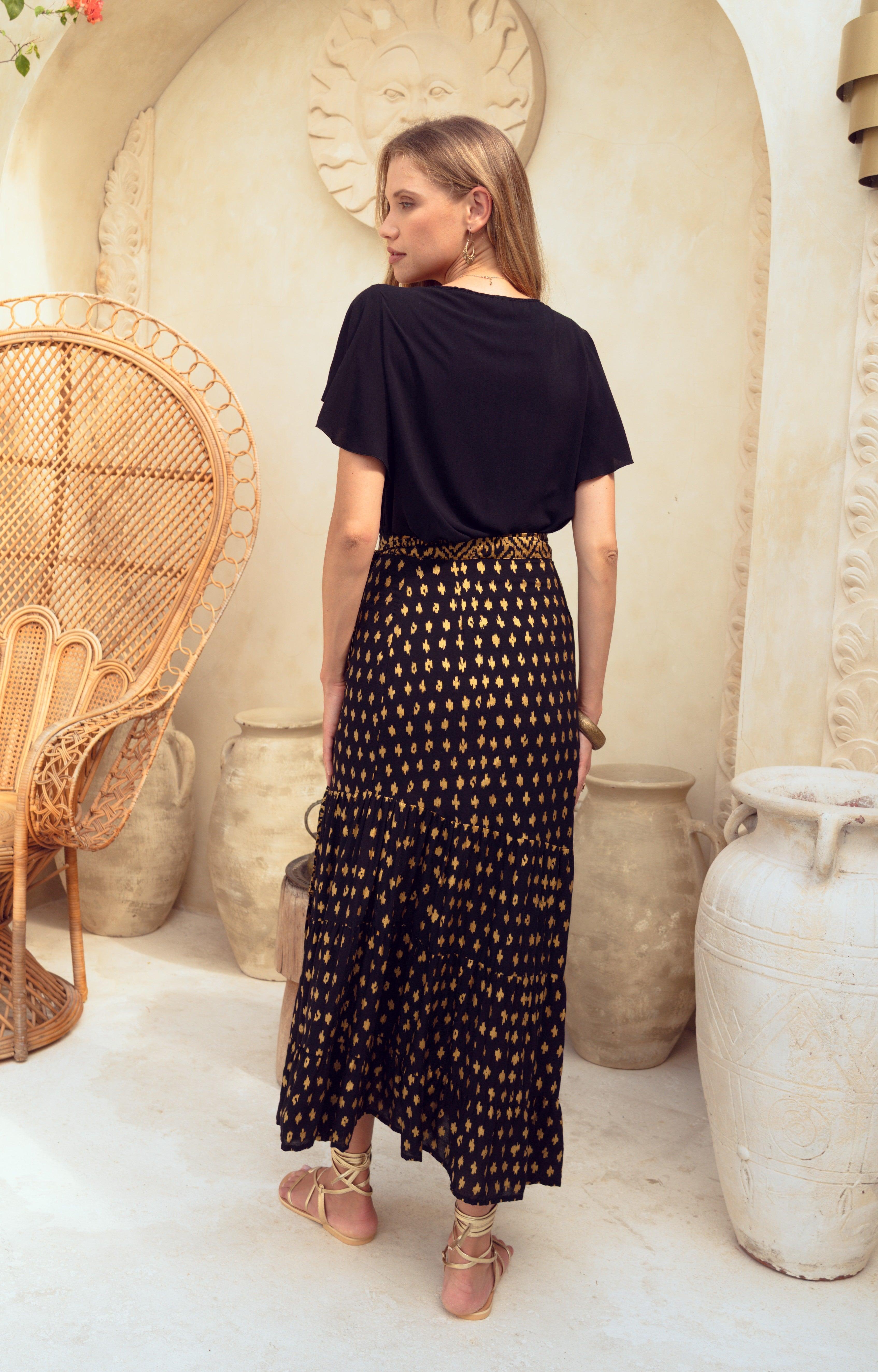 Brooklyn Wrap Skirt ~ Black & Gold