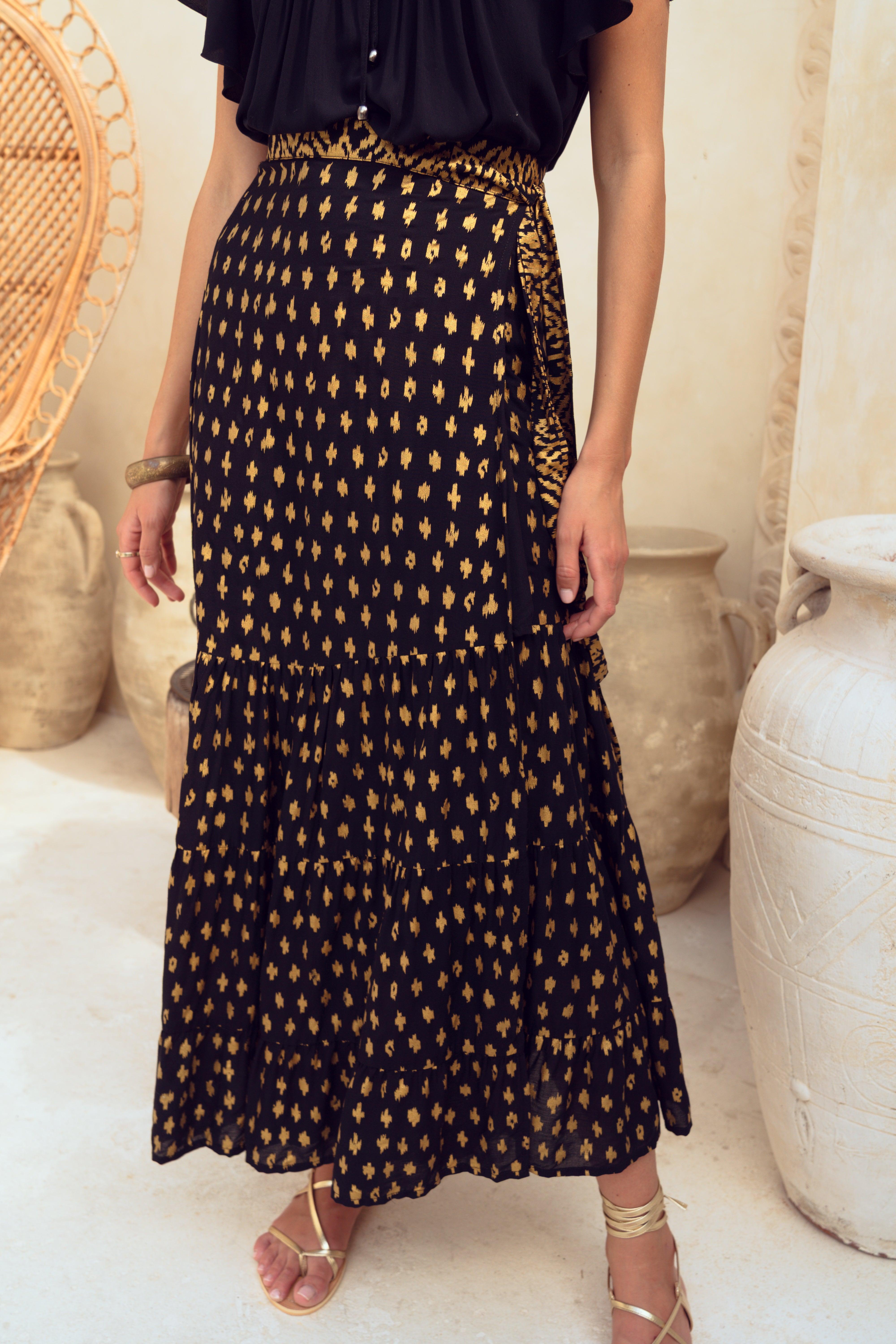 Brooklyn Wrap Skirt ~ Black & Gold