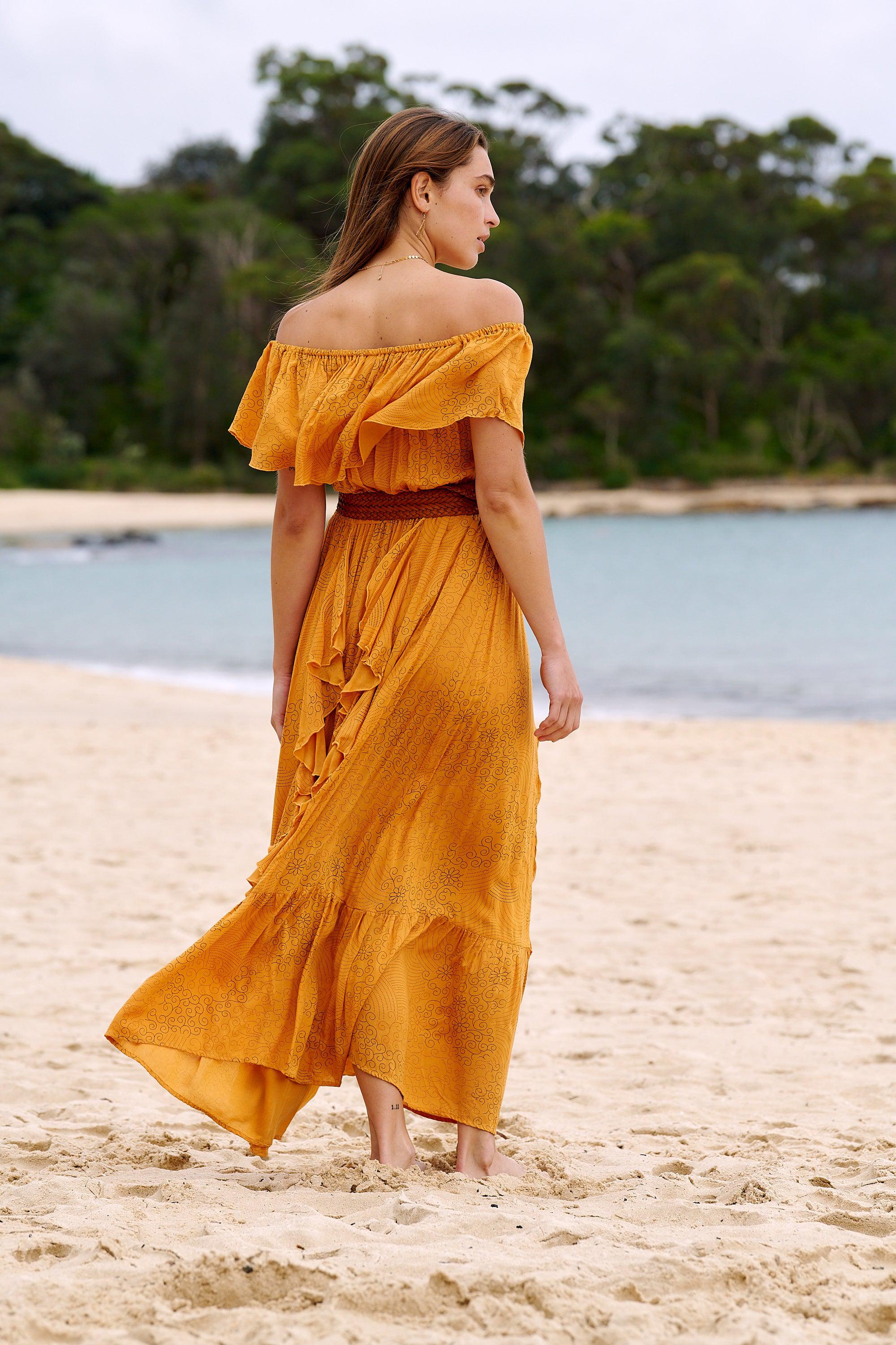 Carmen Frill Maxi Dress ~ Burnt Orange