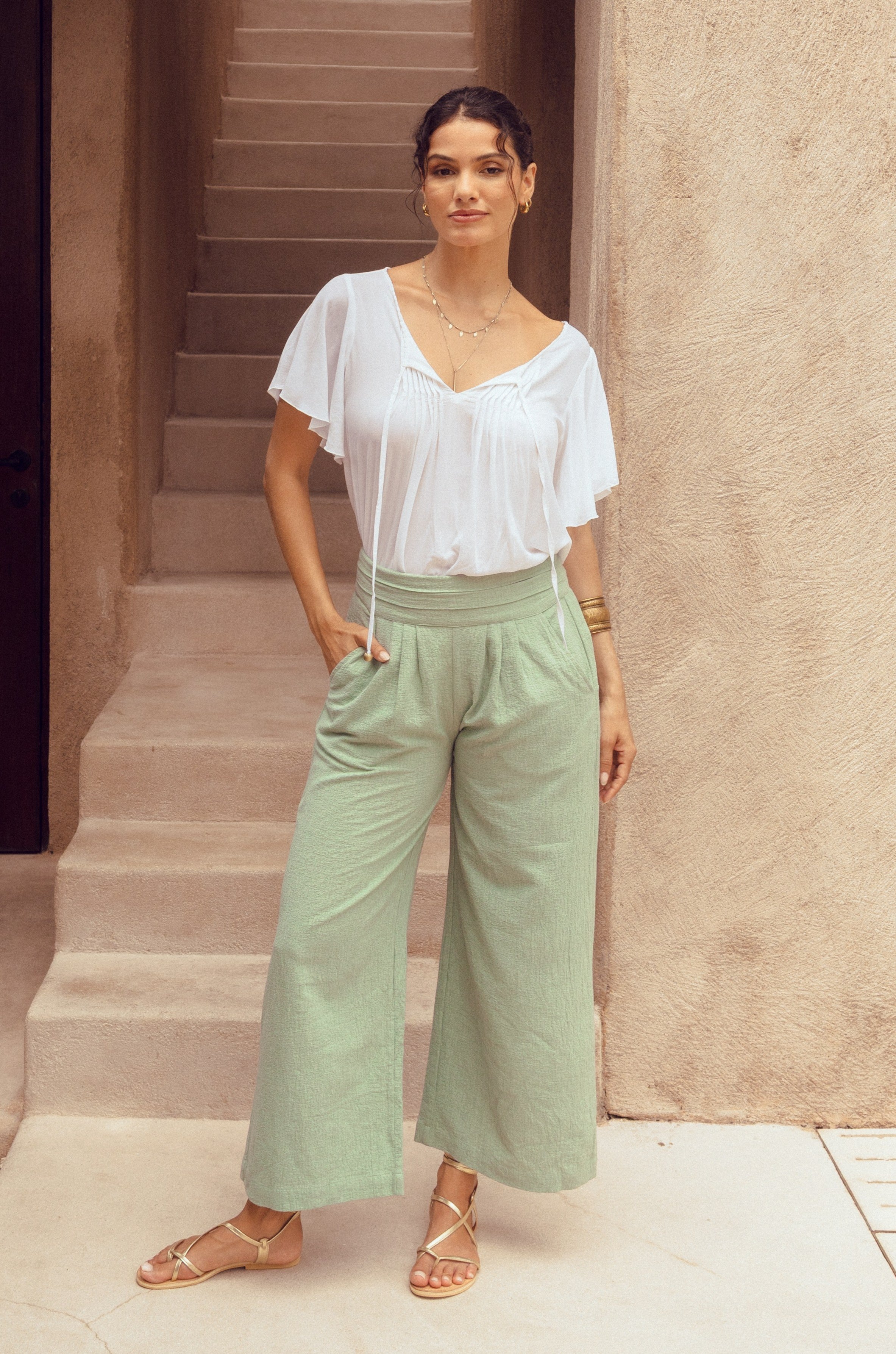 Coco Cotton-Linen Pants ~ Sage