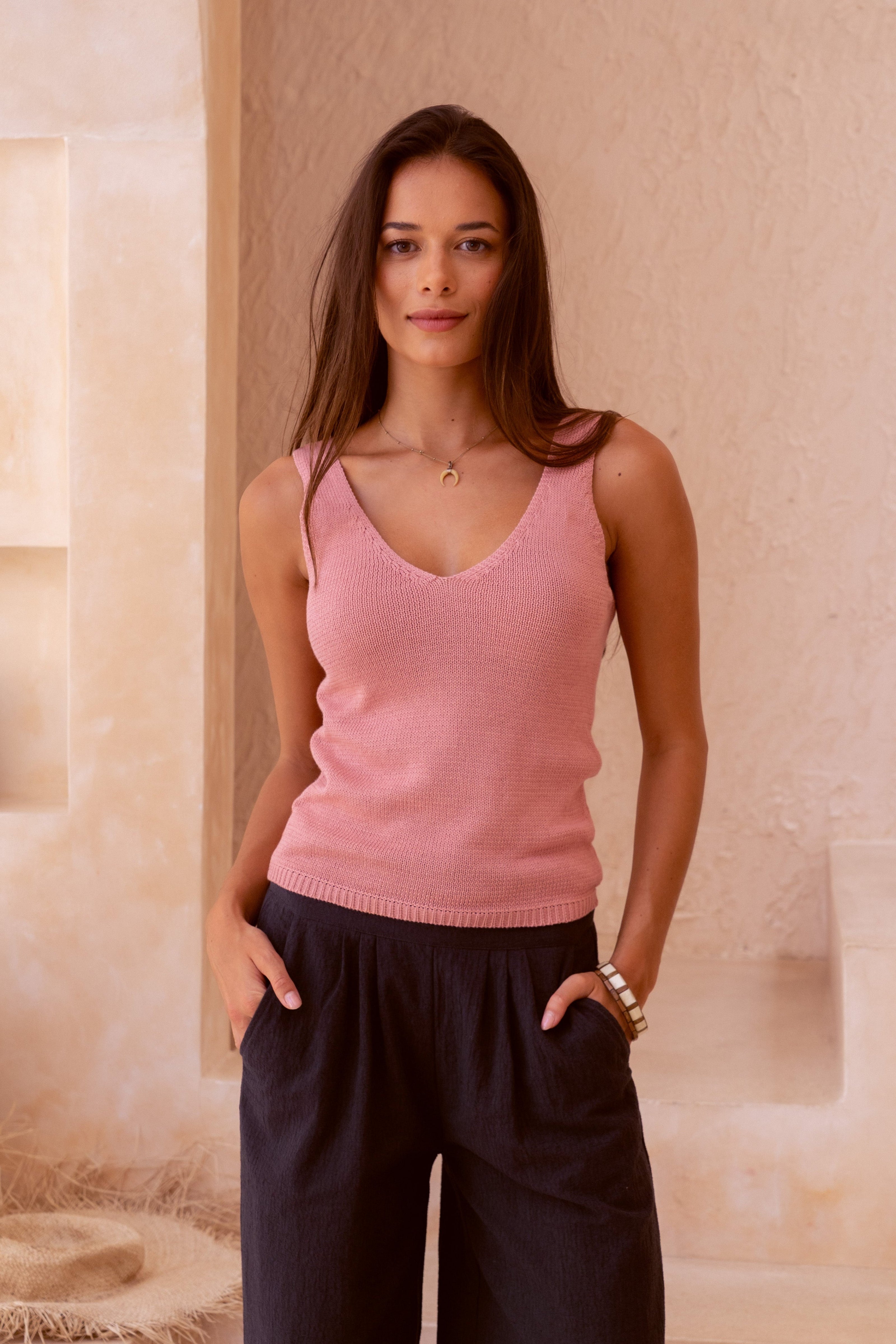 Rose Pink Cotton knit tank