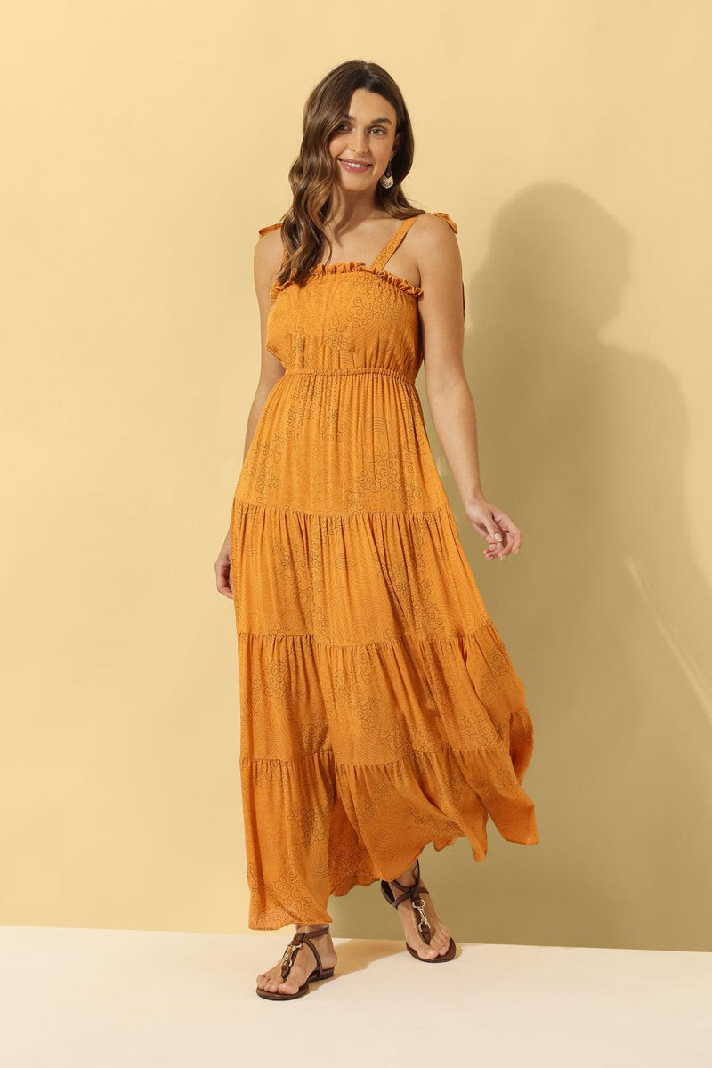 Florence Tiered Maxi Dress ~ Burnt Orange