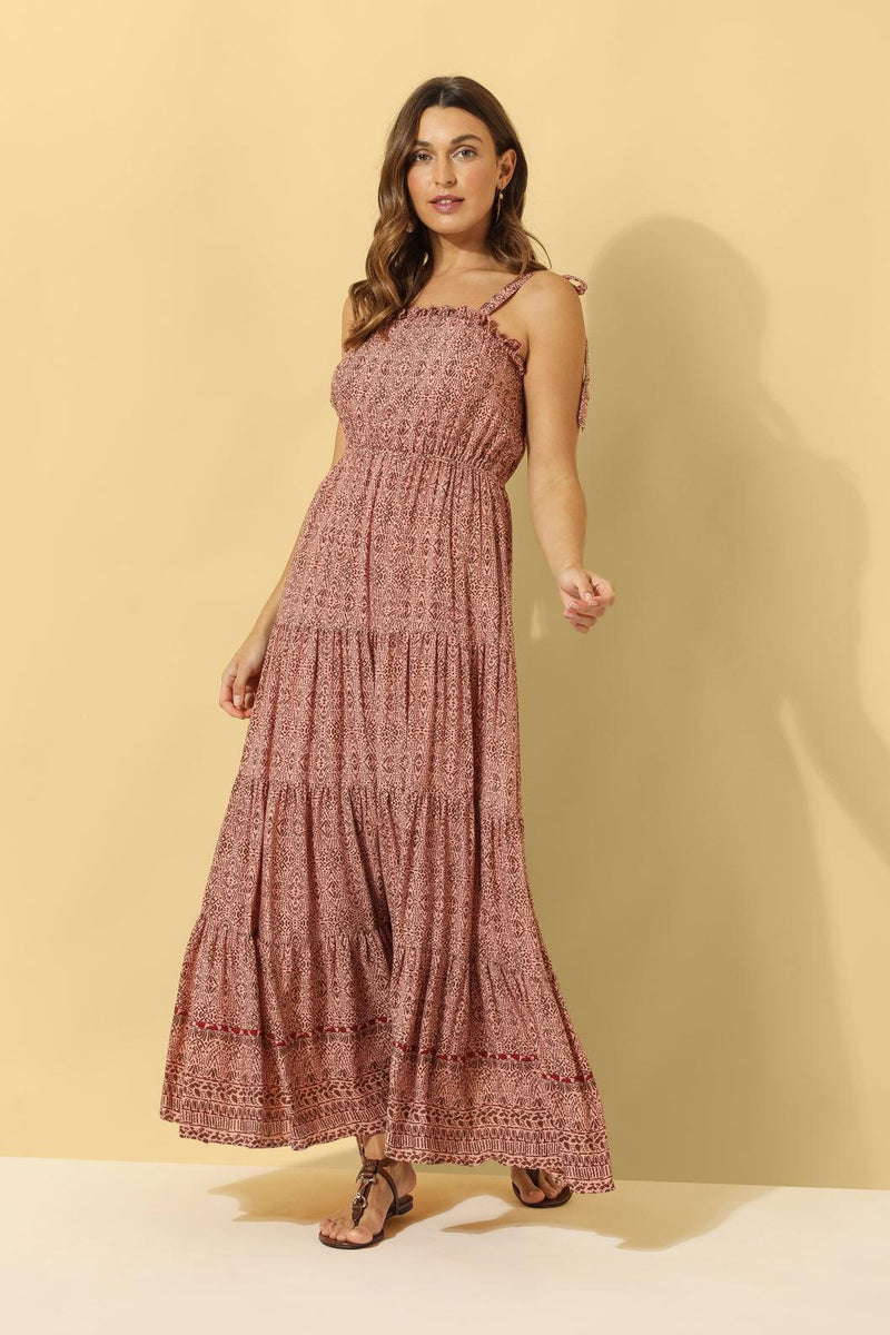 Florence Tiered Maxi Dress ~ Coral
