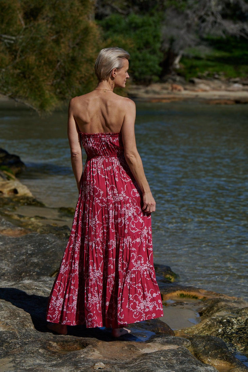 Florence Strapless Dress ~ Rich Red Floral | SAMPLE
