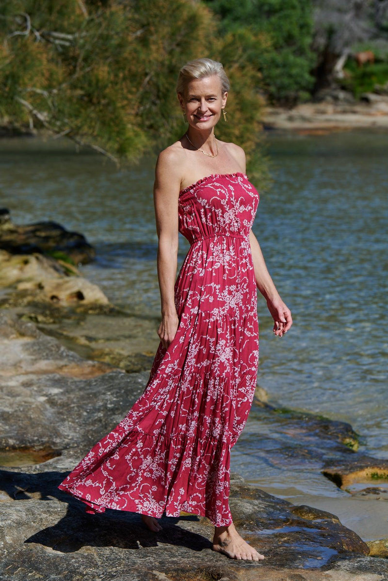 Florence Strapless Dress ~ Rich Red Floral | SAMPLE