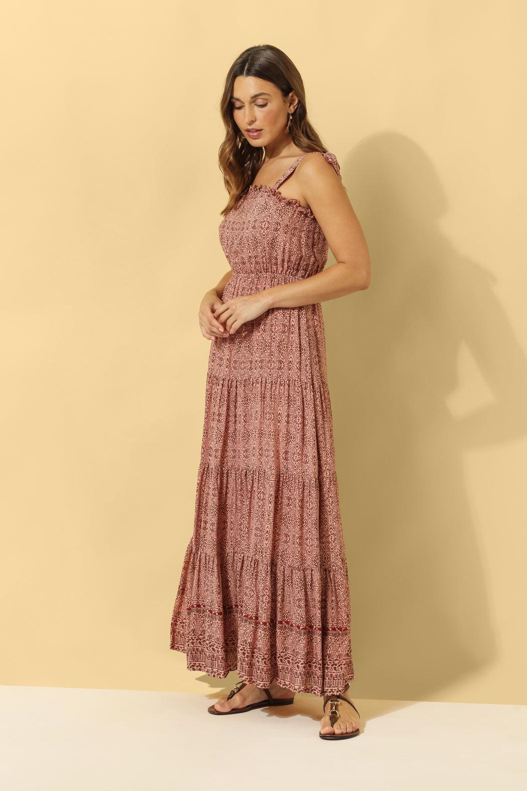 Florence Tiered Maxi Dress ~ Coral