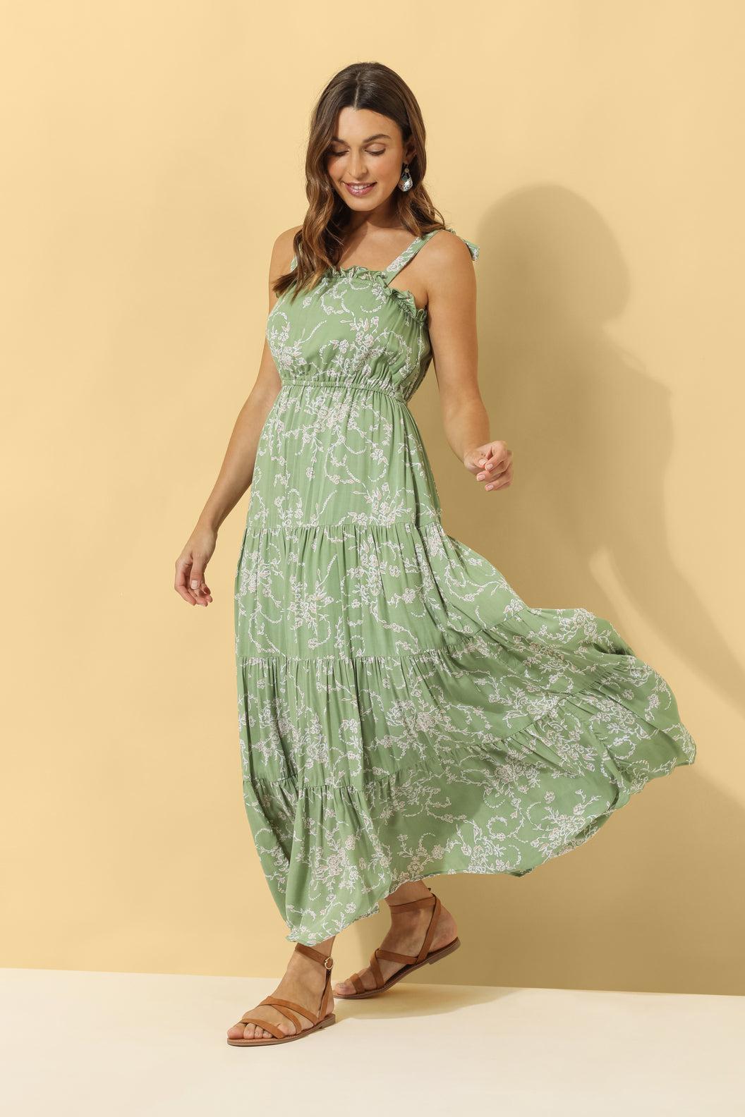 Florence Tiered Maxi Dress ~ Sage Floral