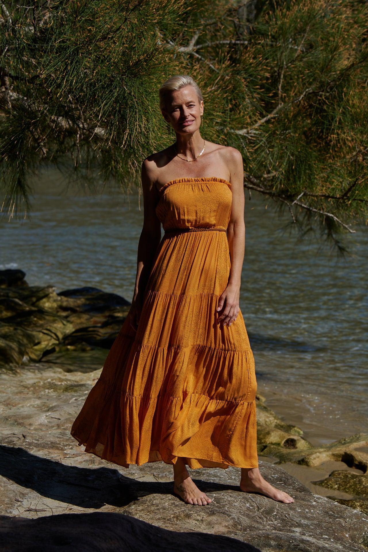 Florence Strapless Dress ~ Burnt Orange | SAMPLE