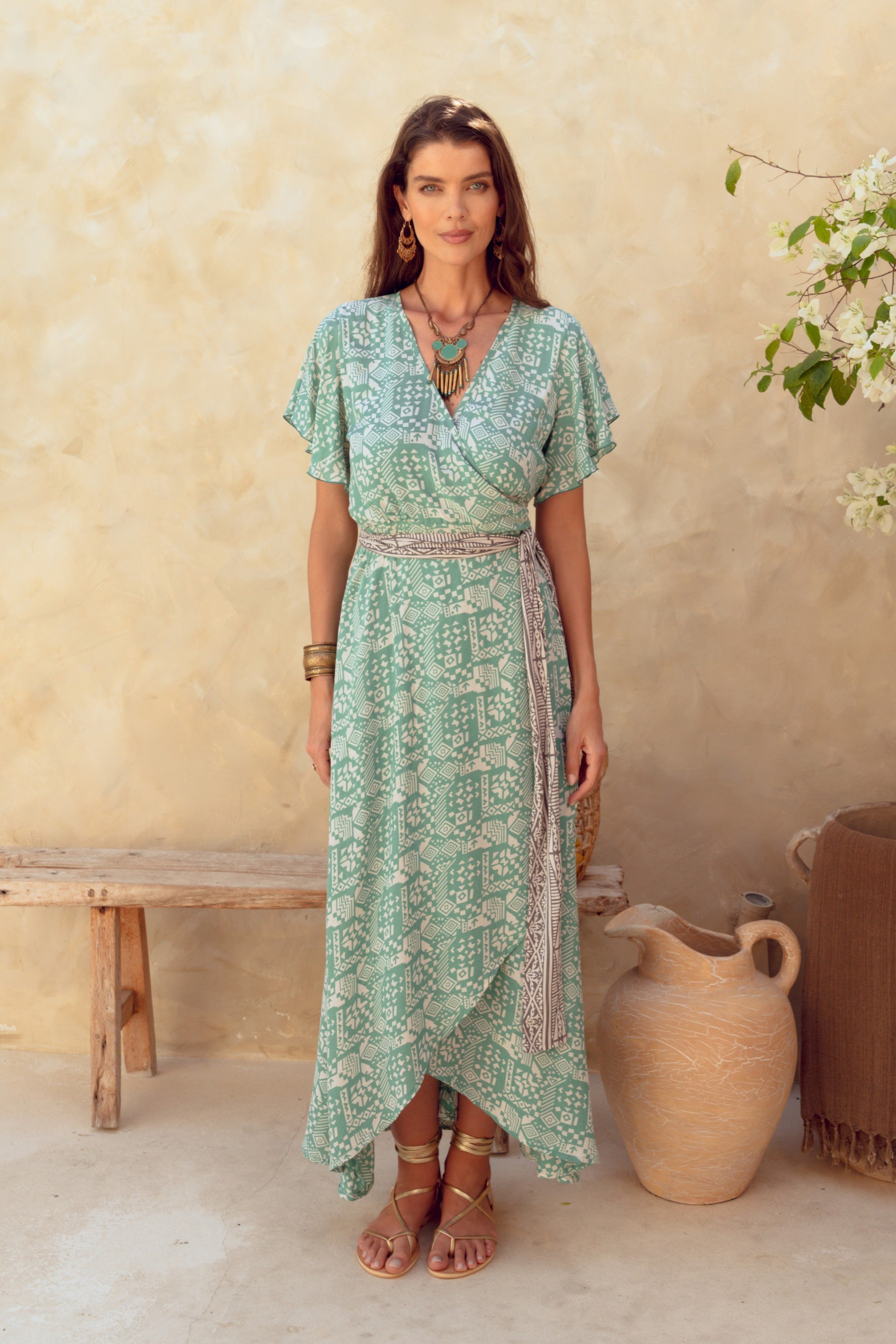 Isabel Maxi Wrap Dress ~ Jade