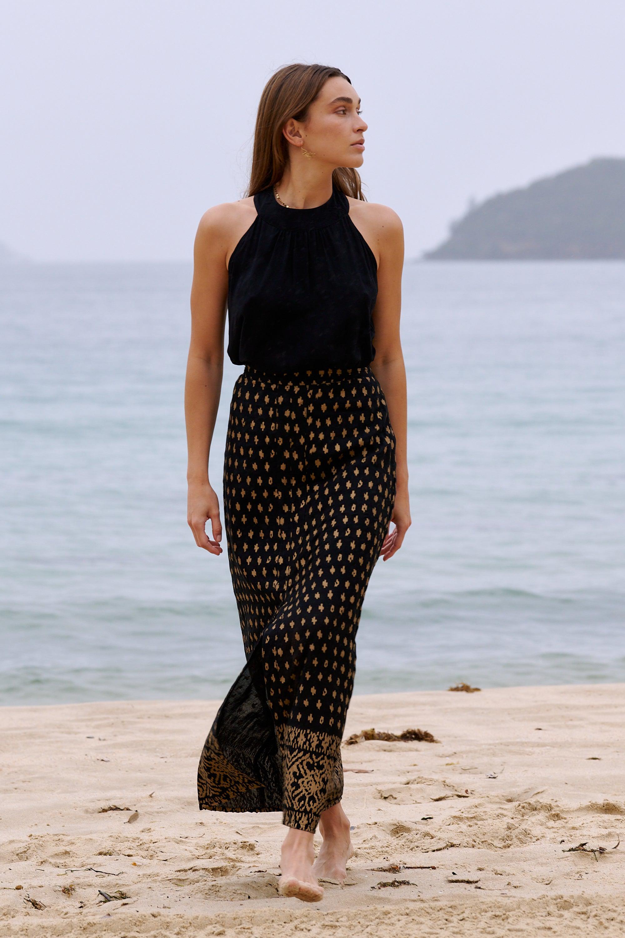 Mara Maxi Skirt ~ Black & Gold