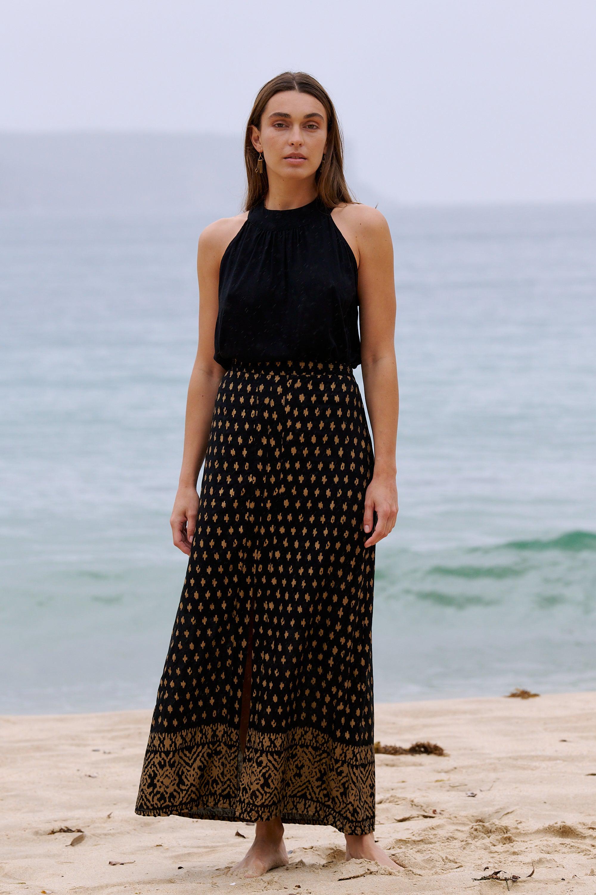 Mara Maxi Skirt ~ Black & Gold