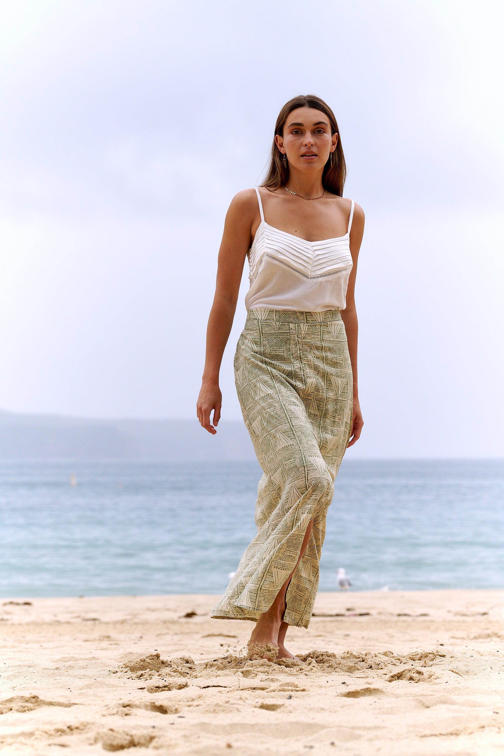 Mara Maxi Skirt ~ Olive & Sepia