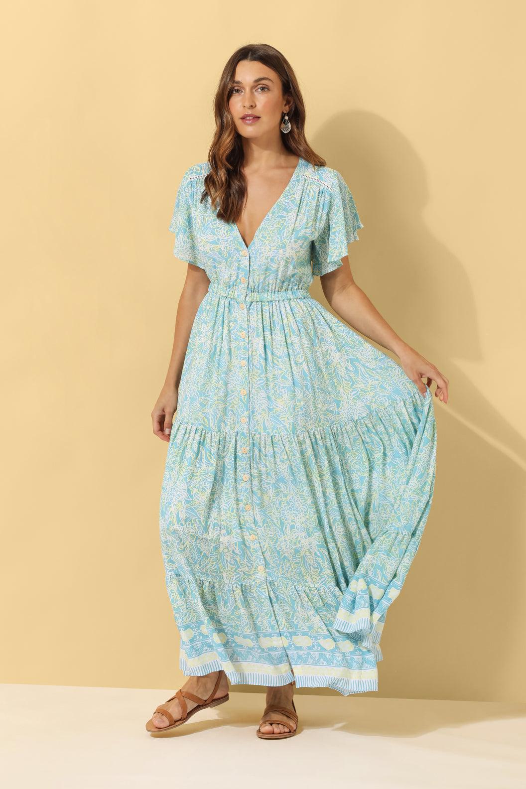 Margo Maxi Dress ~ Aqua Batik