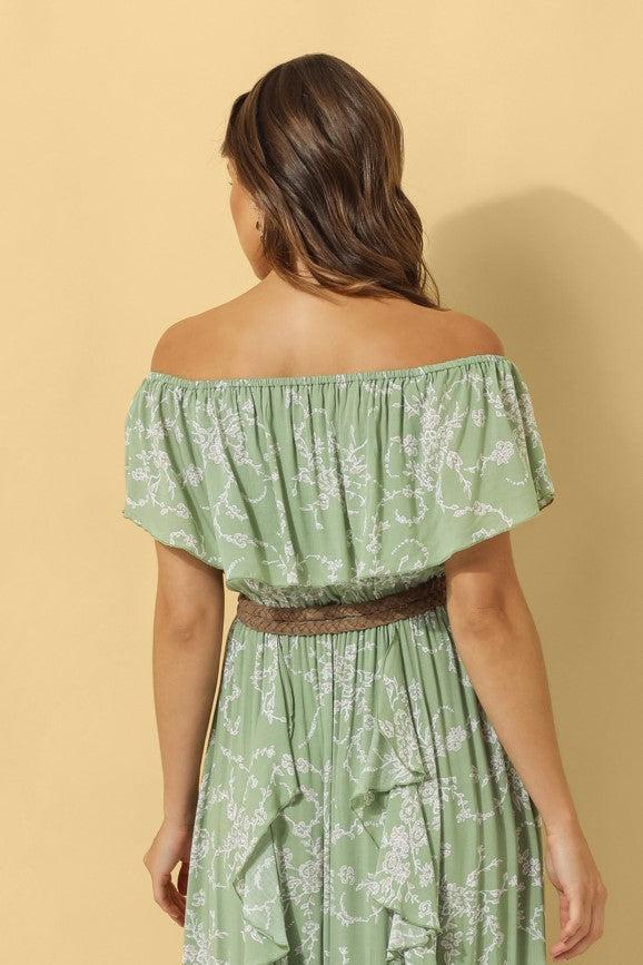 Carmen Frill Maxi Dress ~ Sage Floral