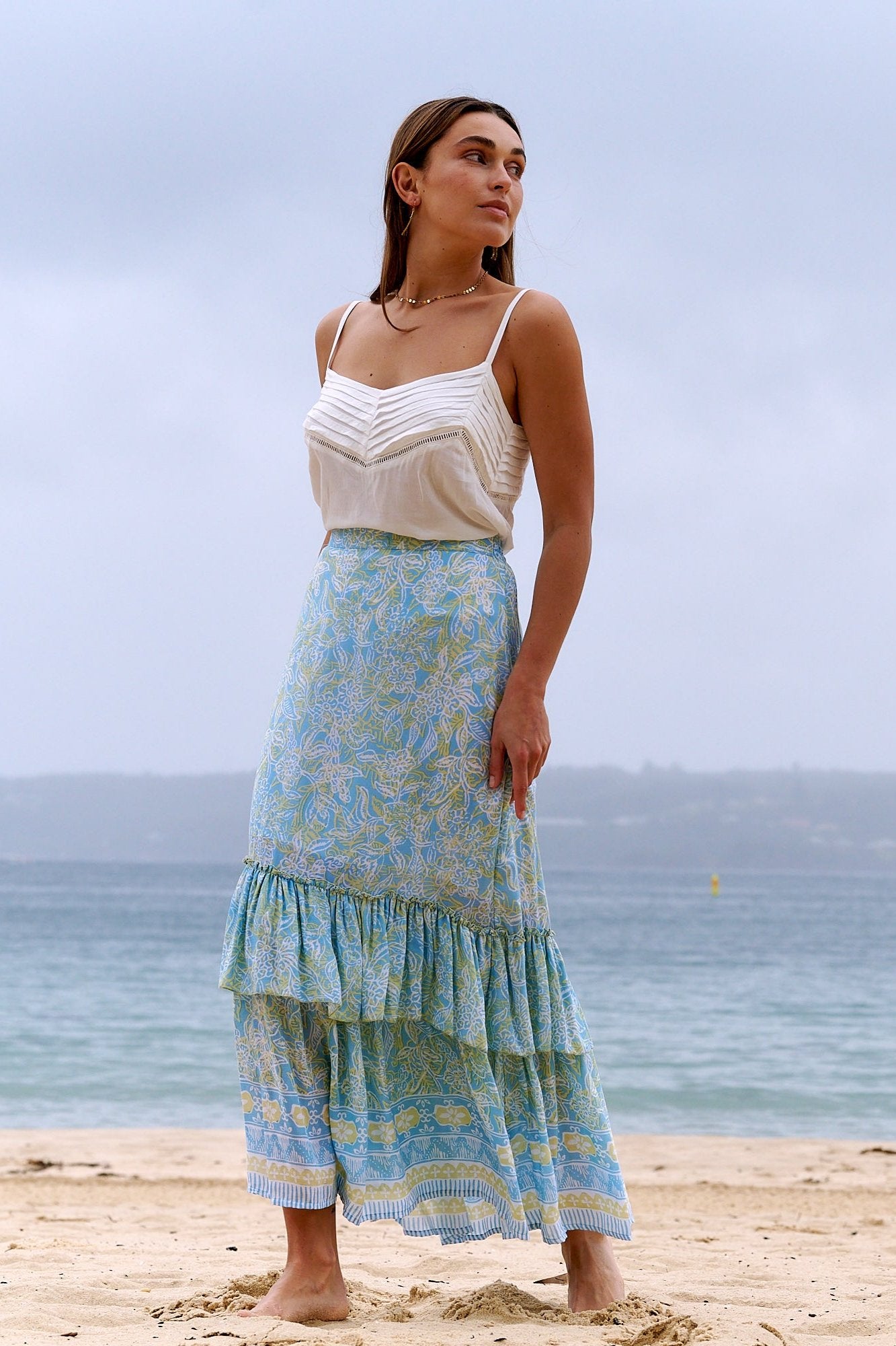 Zoe Layered Maxi Skirt ~ Aqua + Lemon