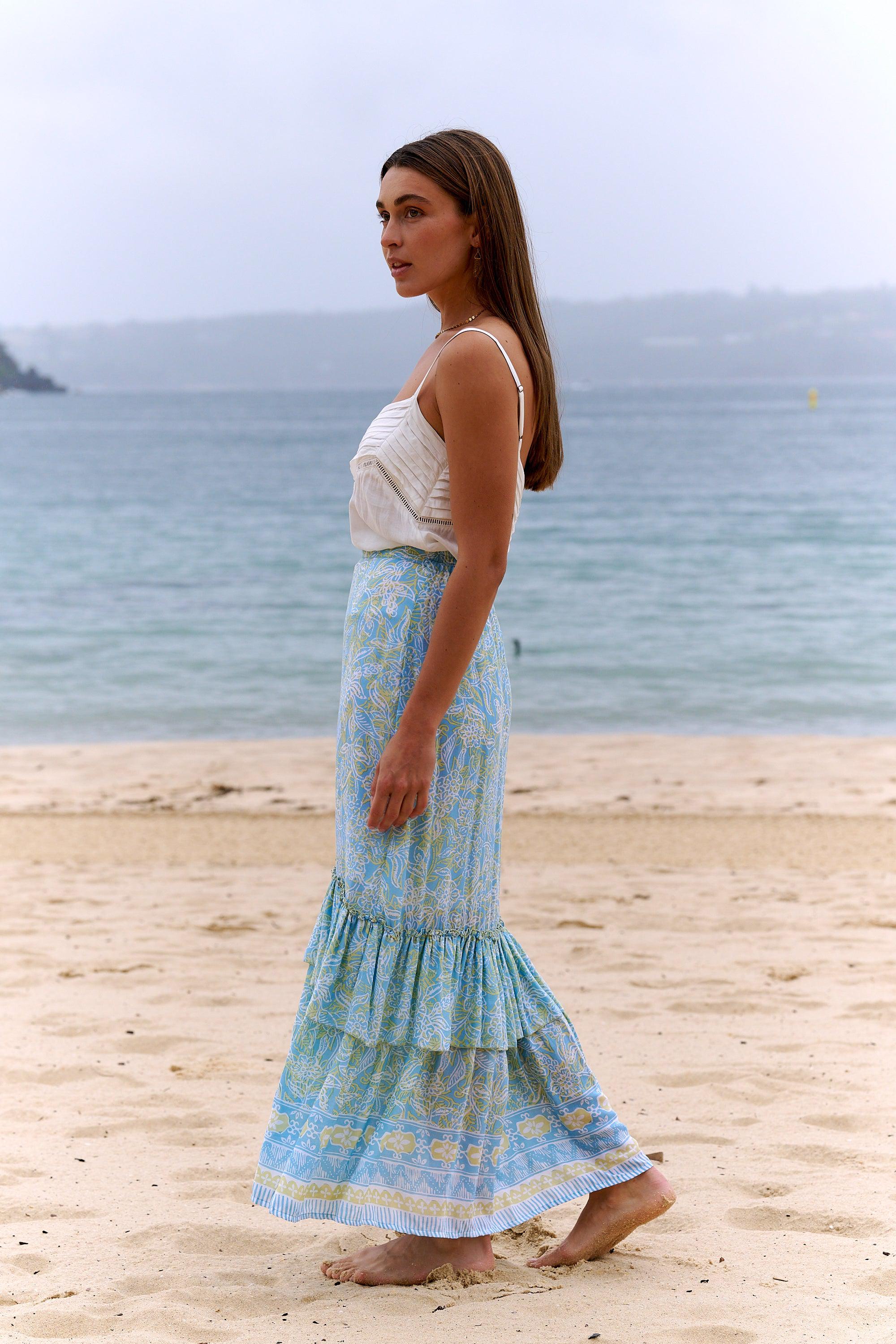 Zoe Layered Maxi Skirt ~ Aqua + Lemon