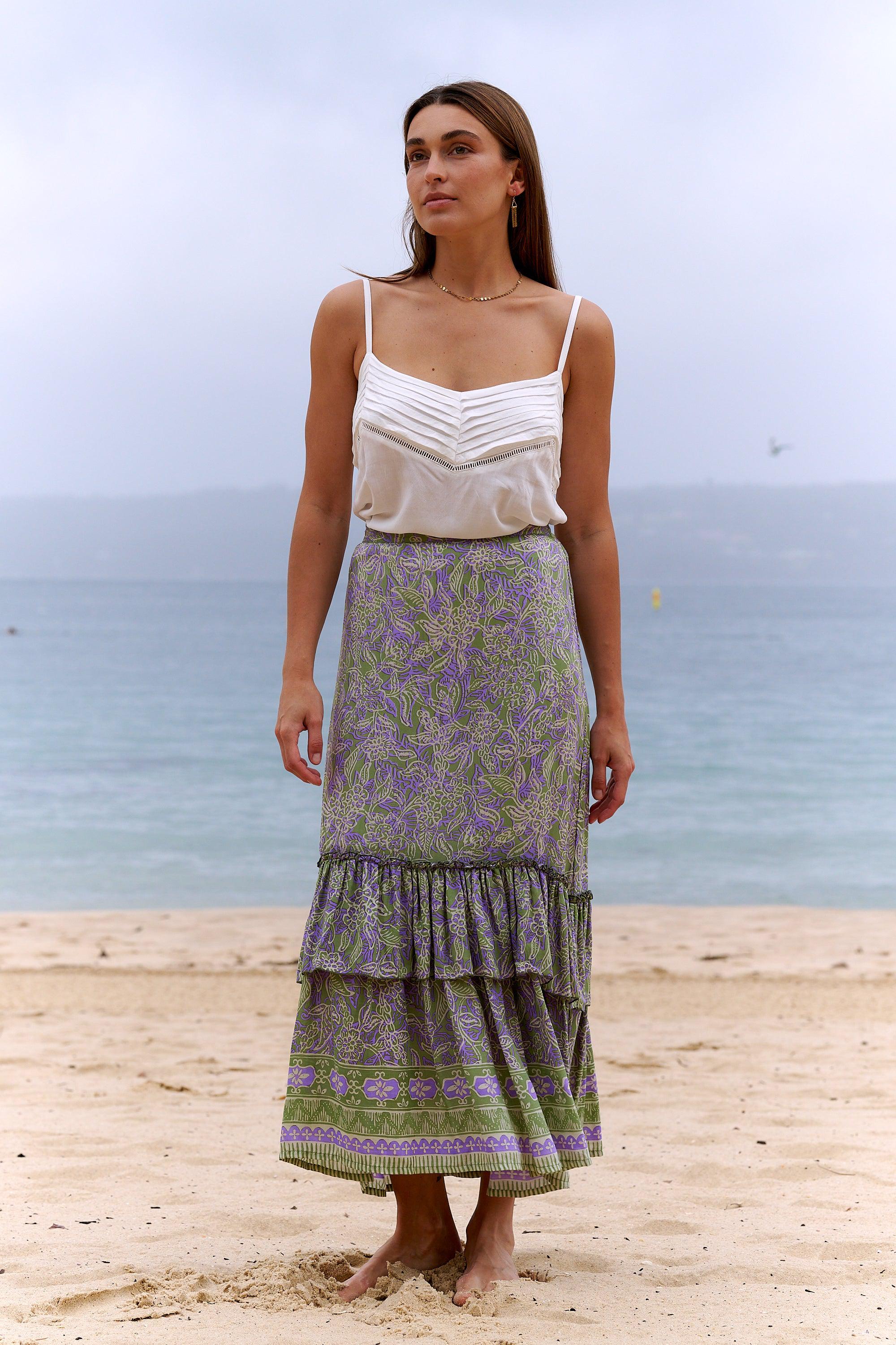 Zoe Layered Maxi Skirt ~ Sage + Lavender