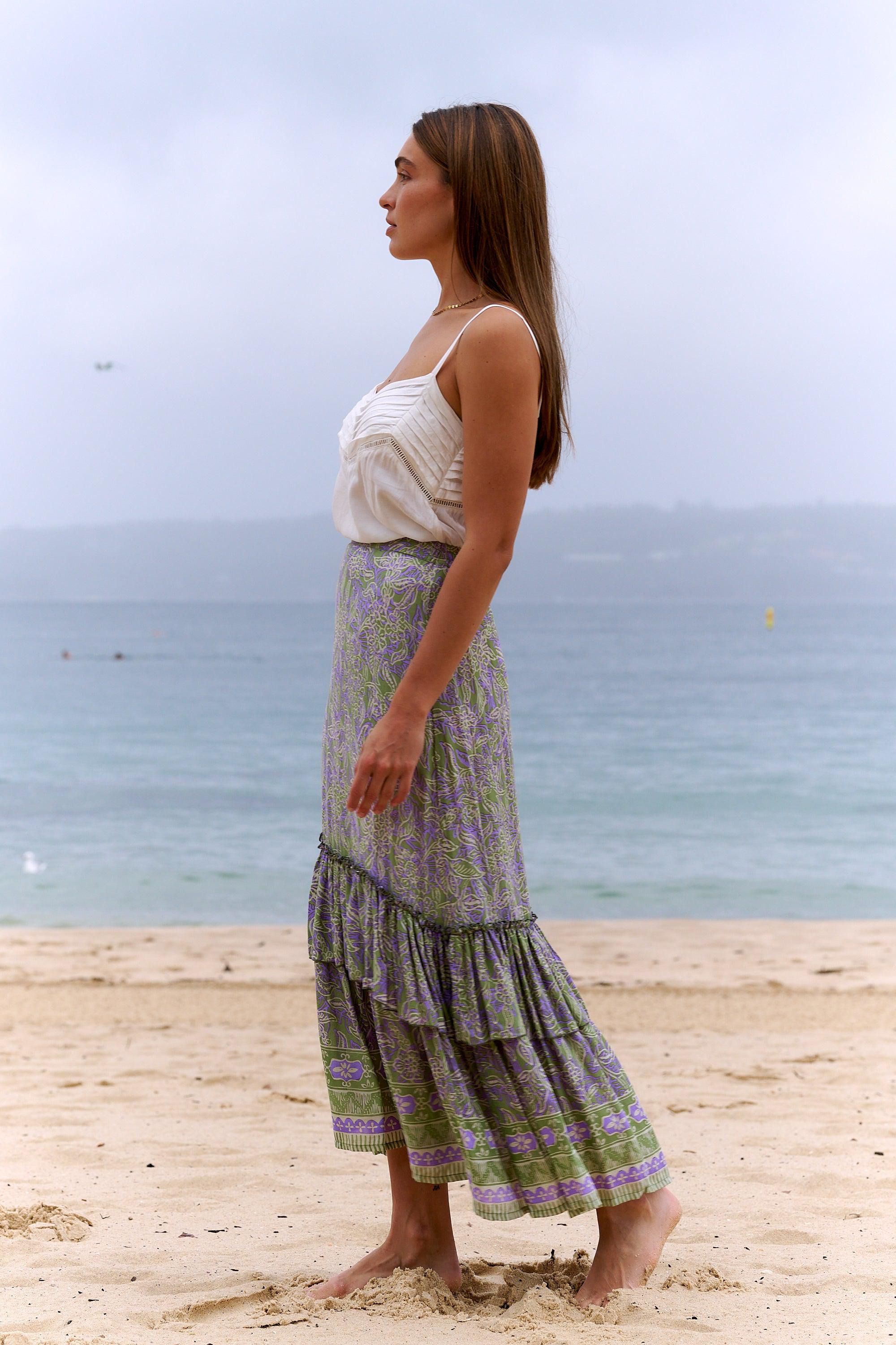 Zoe Layered Maxi Skirt ~ Sage + Lavender