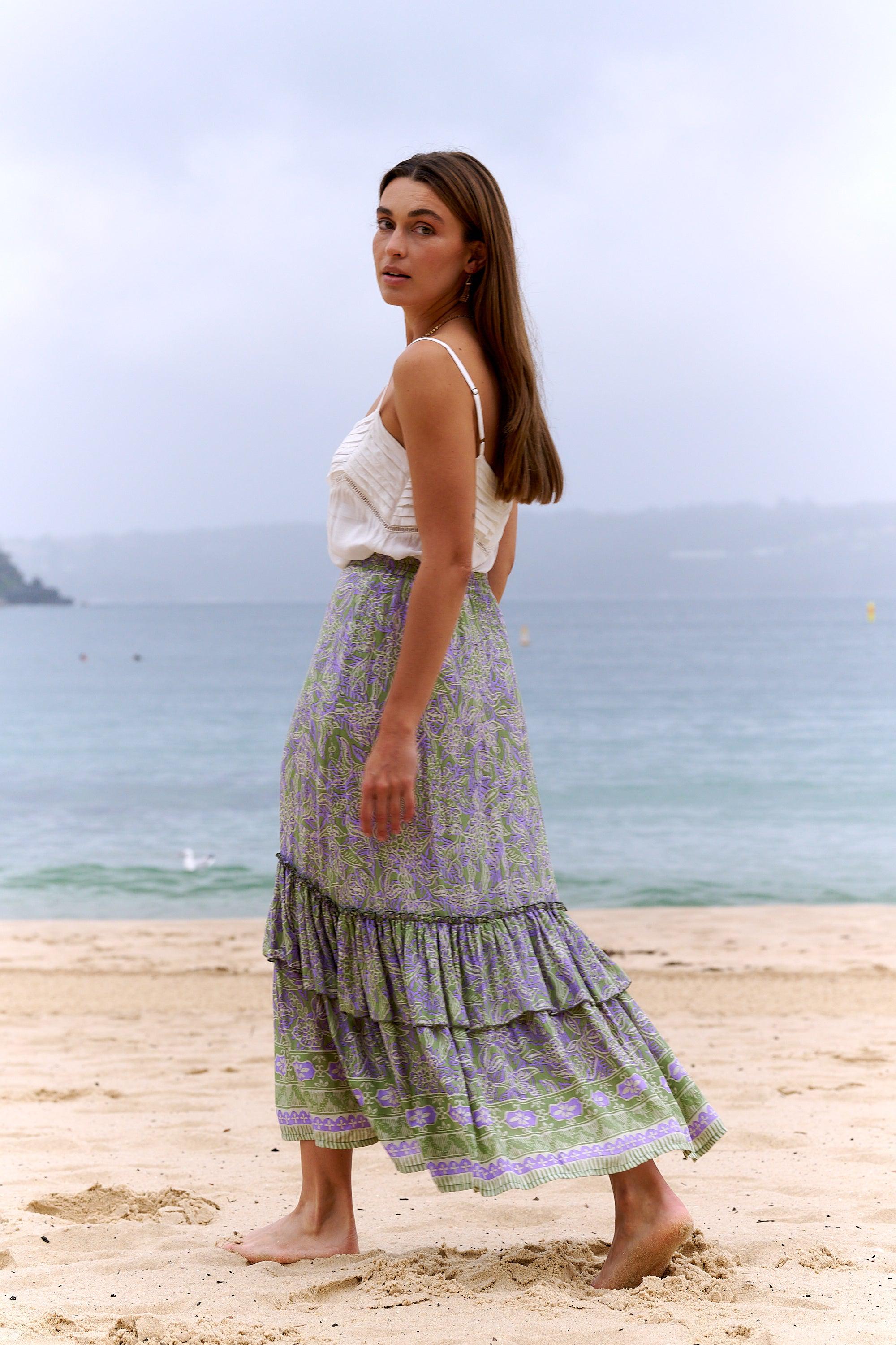 Zoe Layered Maxi Skirt ~ Sage + Lavender