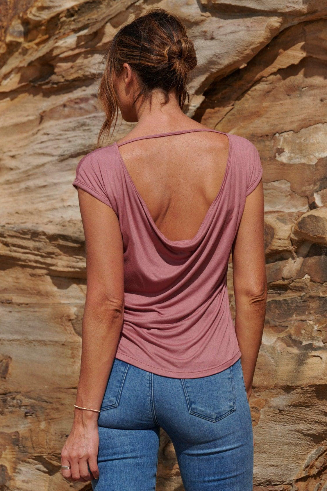 Ava 100% Bamboo Draped Back T. ~ Rich Coral-Top-Harla