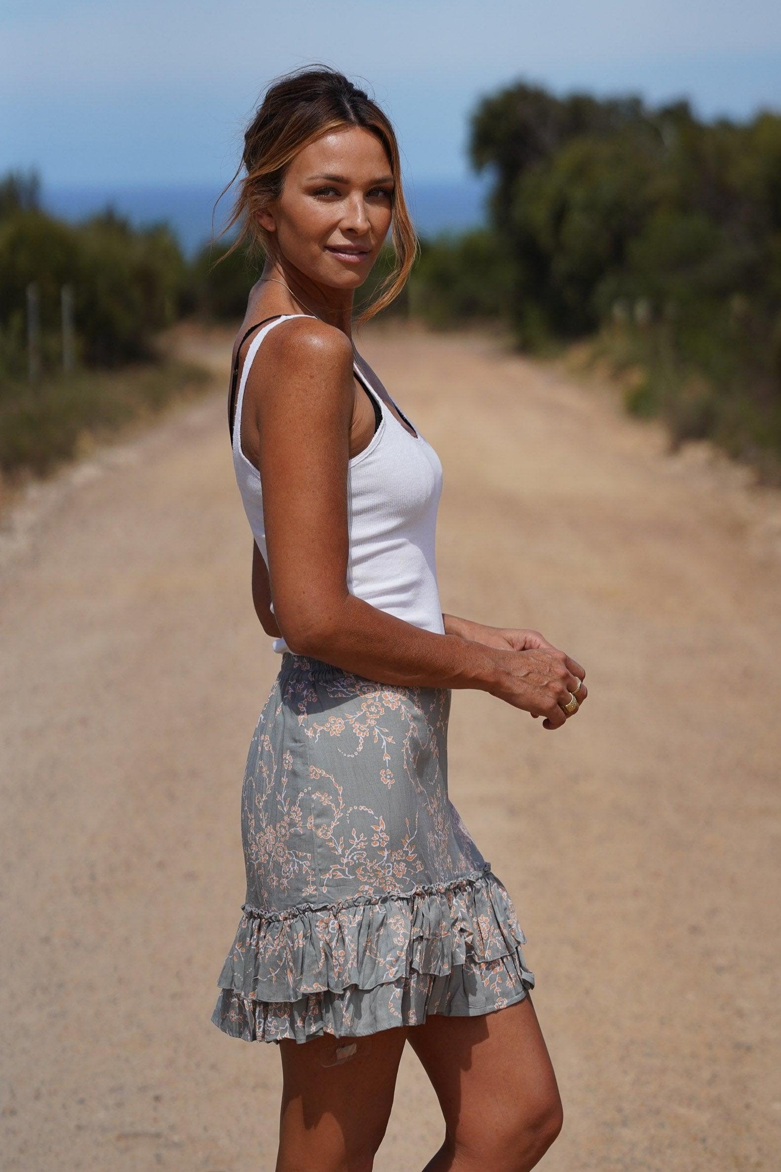 Billie Layered Mini Skirt ~ Khaki & Coral