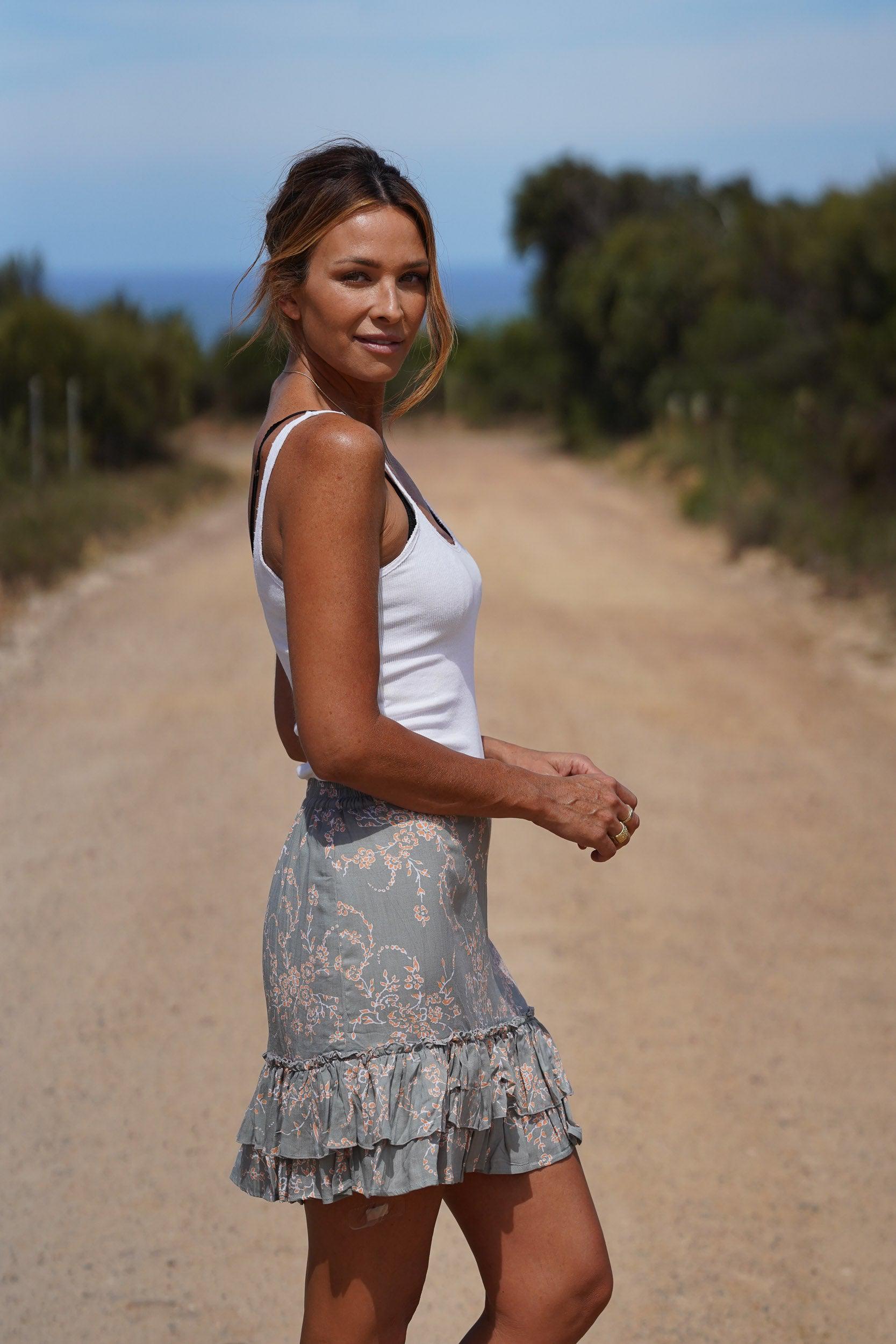 Billie Layered Mini Skirt ~ Khaki & Coral