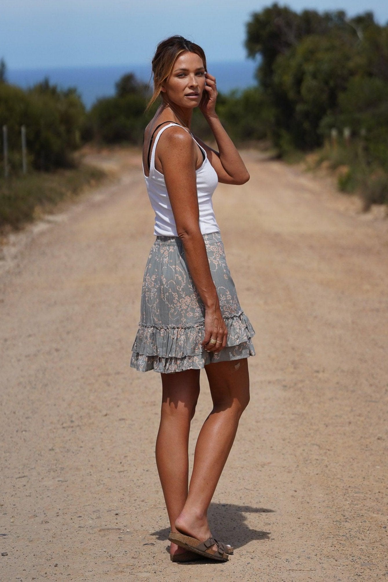 Billie Layered Mini Skirt ~ Sage & Coral