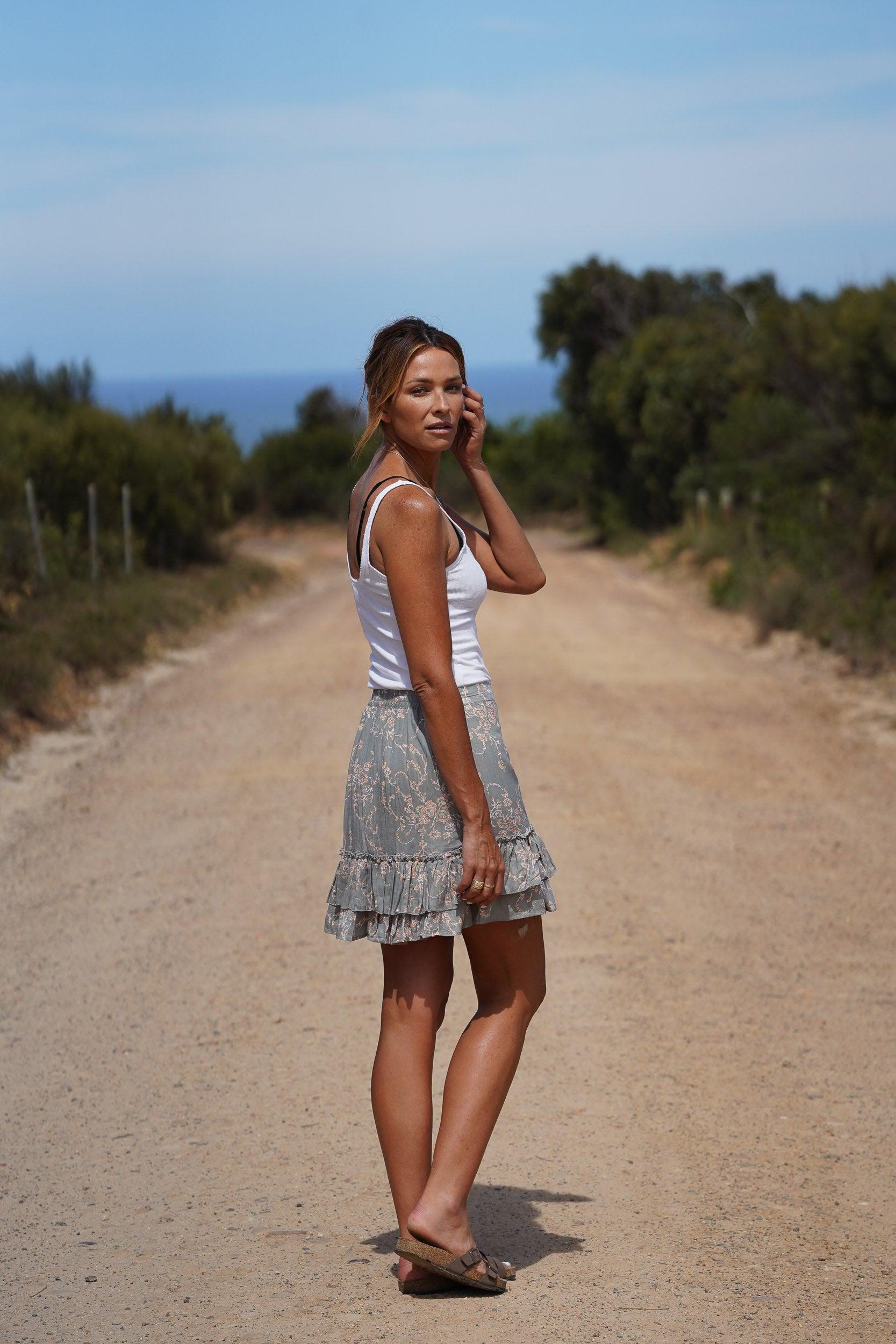 Billie Layered Mini Skirt ~ Khaki & Coral