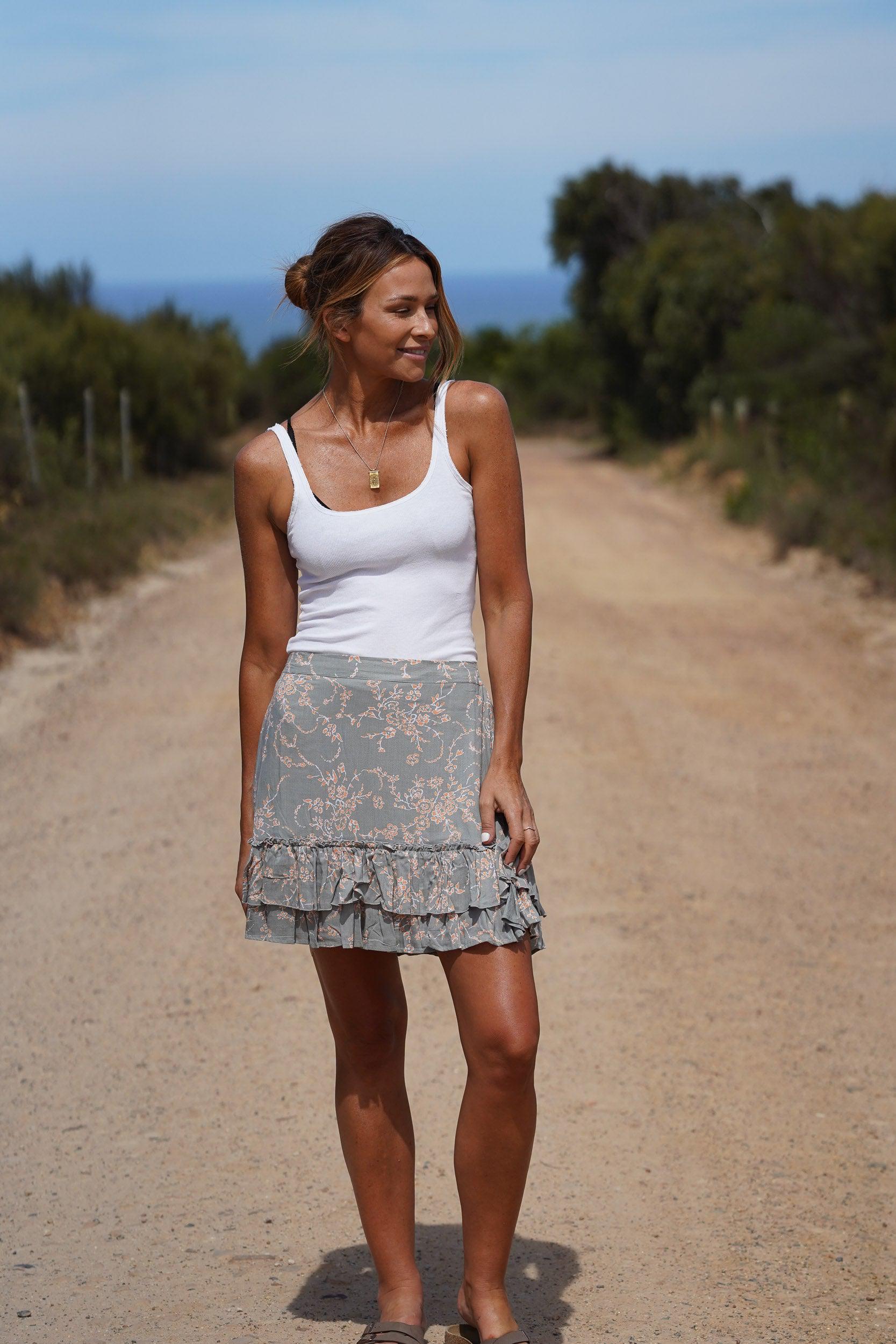 Billie Layered Mini Skirt ~ Khaki & Coral