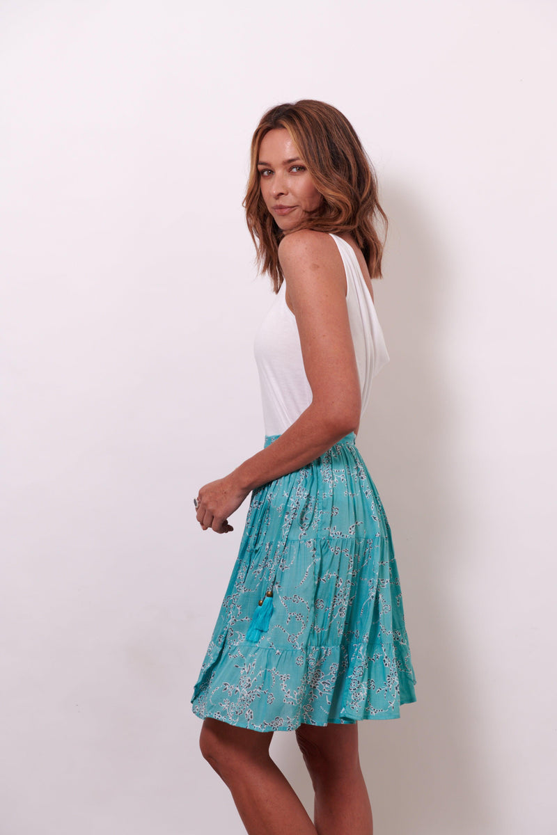 Brooklyn Mini Wrap Skirt ~ Turquoise-Skirt-Harla