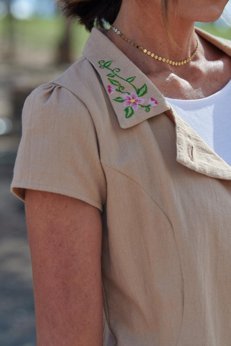 Delilah 100% Cotton Short Sleeve Jacket ~ Embroidered Maple-Jacket-Harla