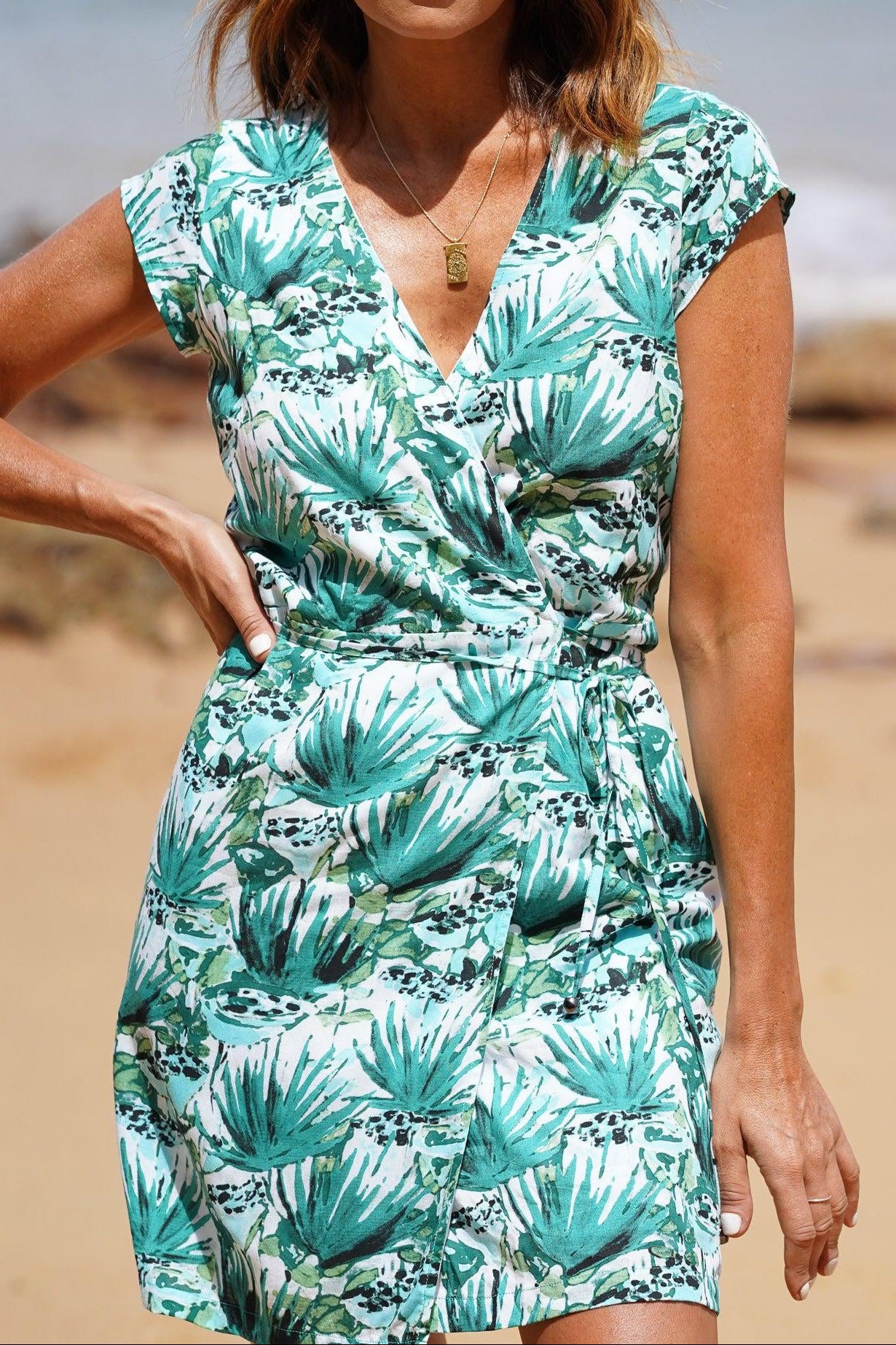 Lena Mini Wrap Dress ~ Forest Green-Dress-Harla