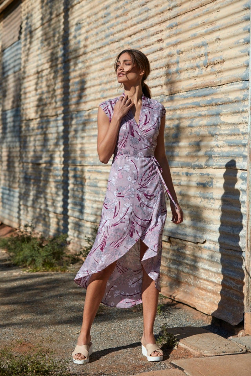 Mila Kimono Wrap Dress ~ Lavender Floral-On sale-Harla